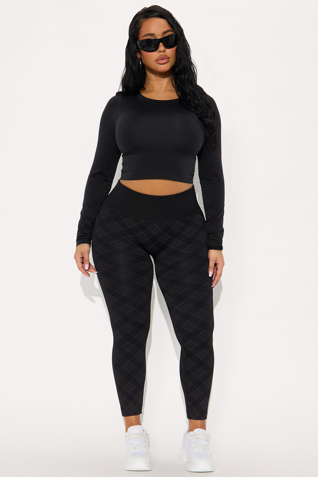 Pay Attention Plaid Fleece Legging 27″ - Brown/combo