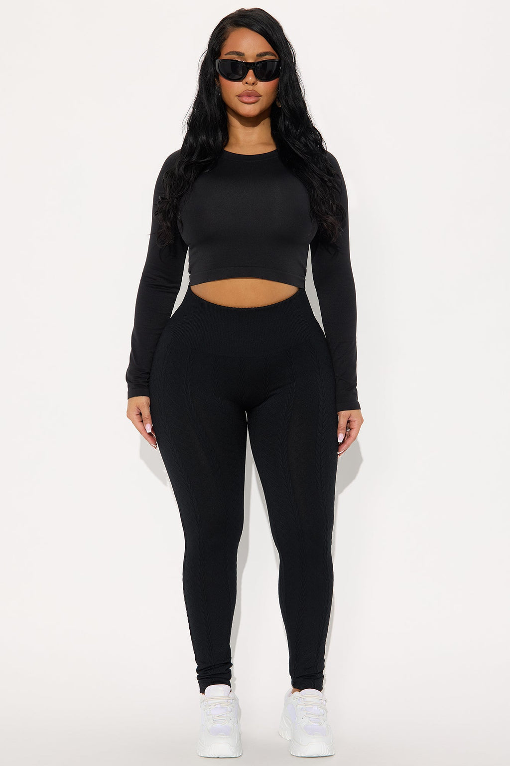 Fireside Cozy Cable Knit Fleece Legging 28″ - Black
