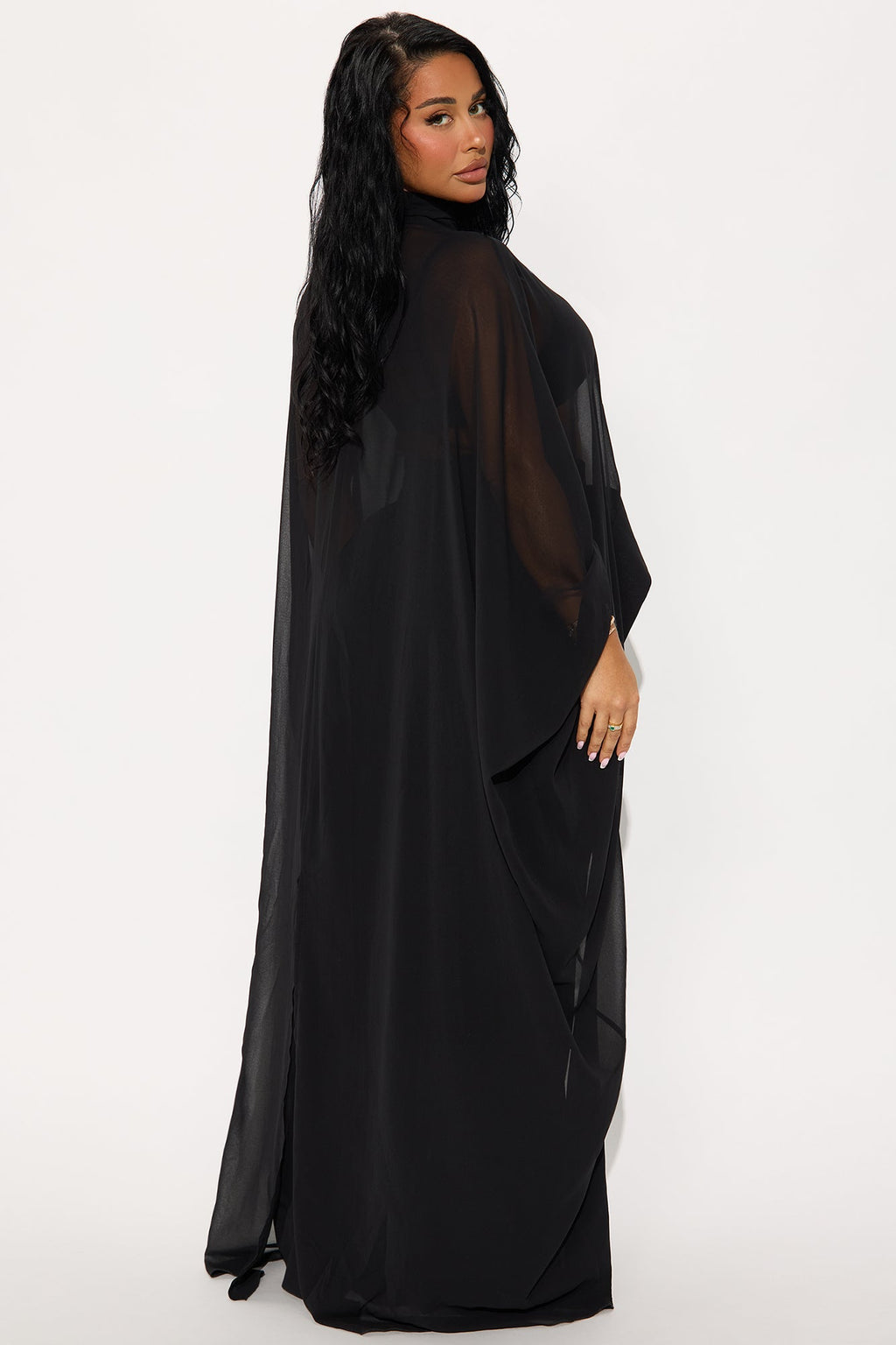 Sheer Moment Draped Pant Set - Black 