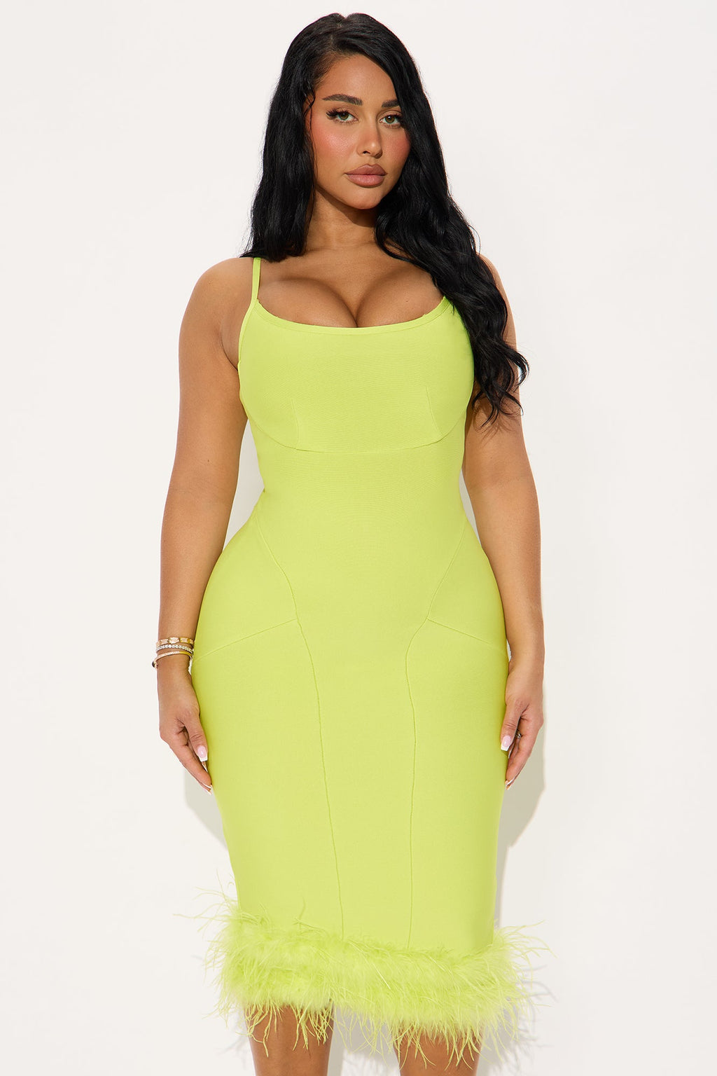 Cute Fur You Bandage Midi Dress - Lime