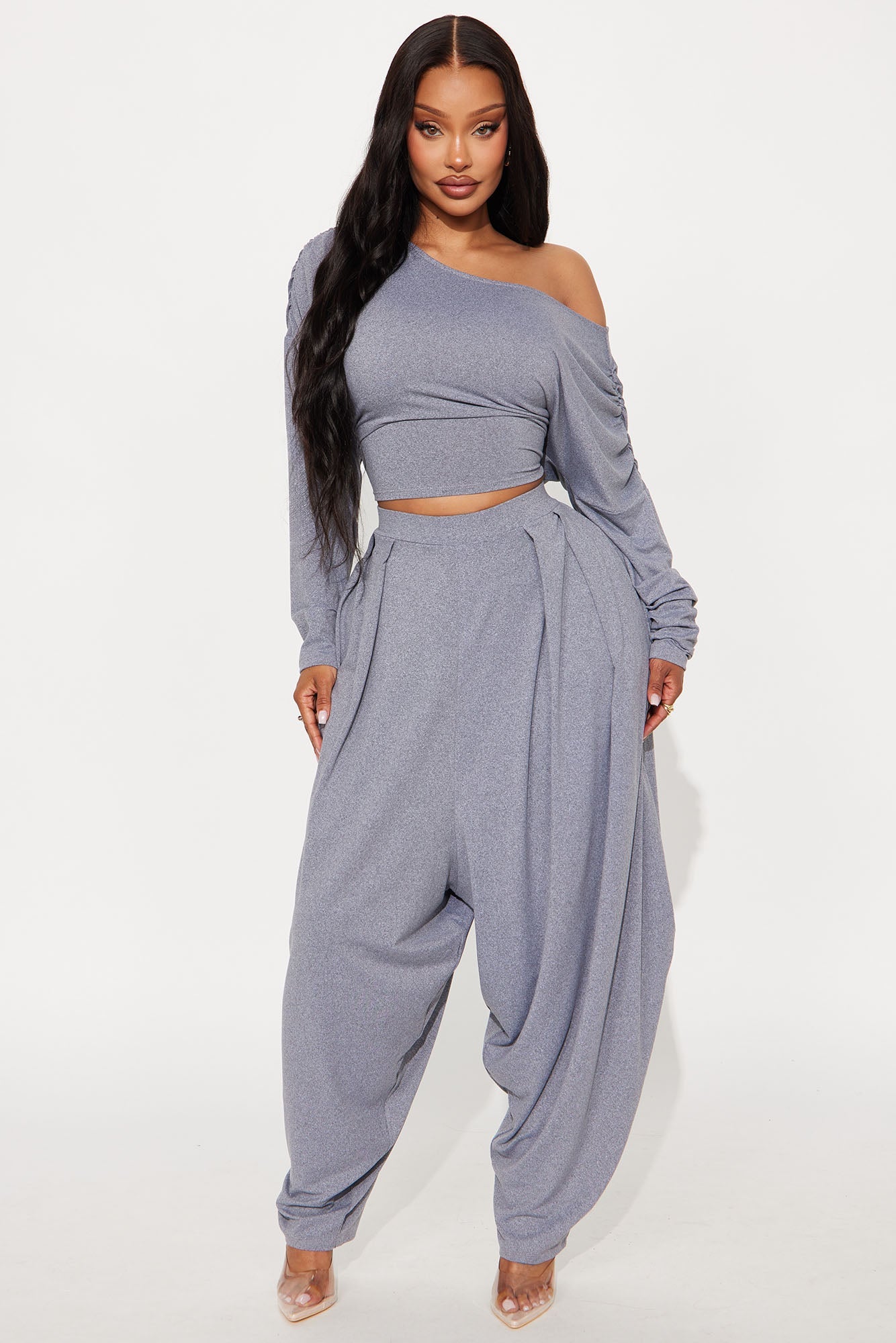 Cool Girl Balloon Pant Set - Heather Grey