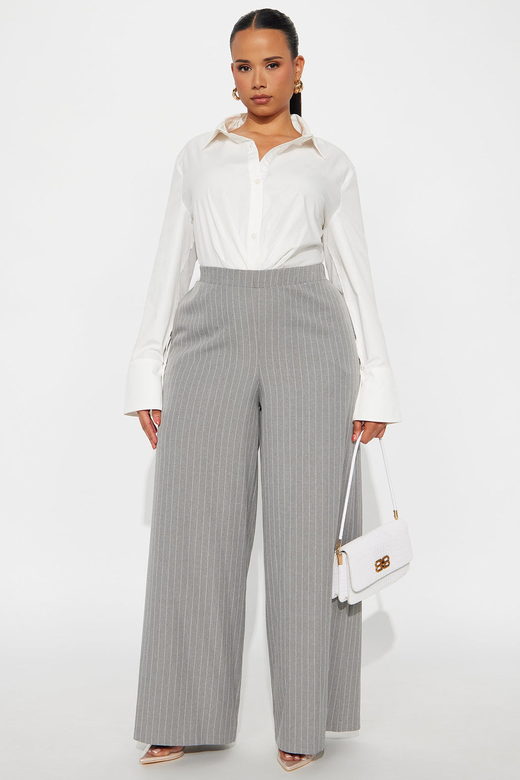 Easy To Wear Pinstripe Wide Leg Pant 32″ - Grey