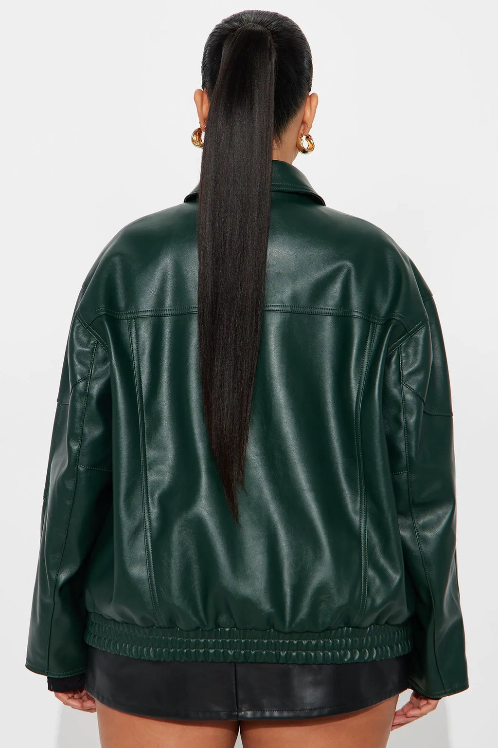More To Come Faux Leather Bomber Jacket - Hunter 