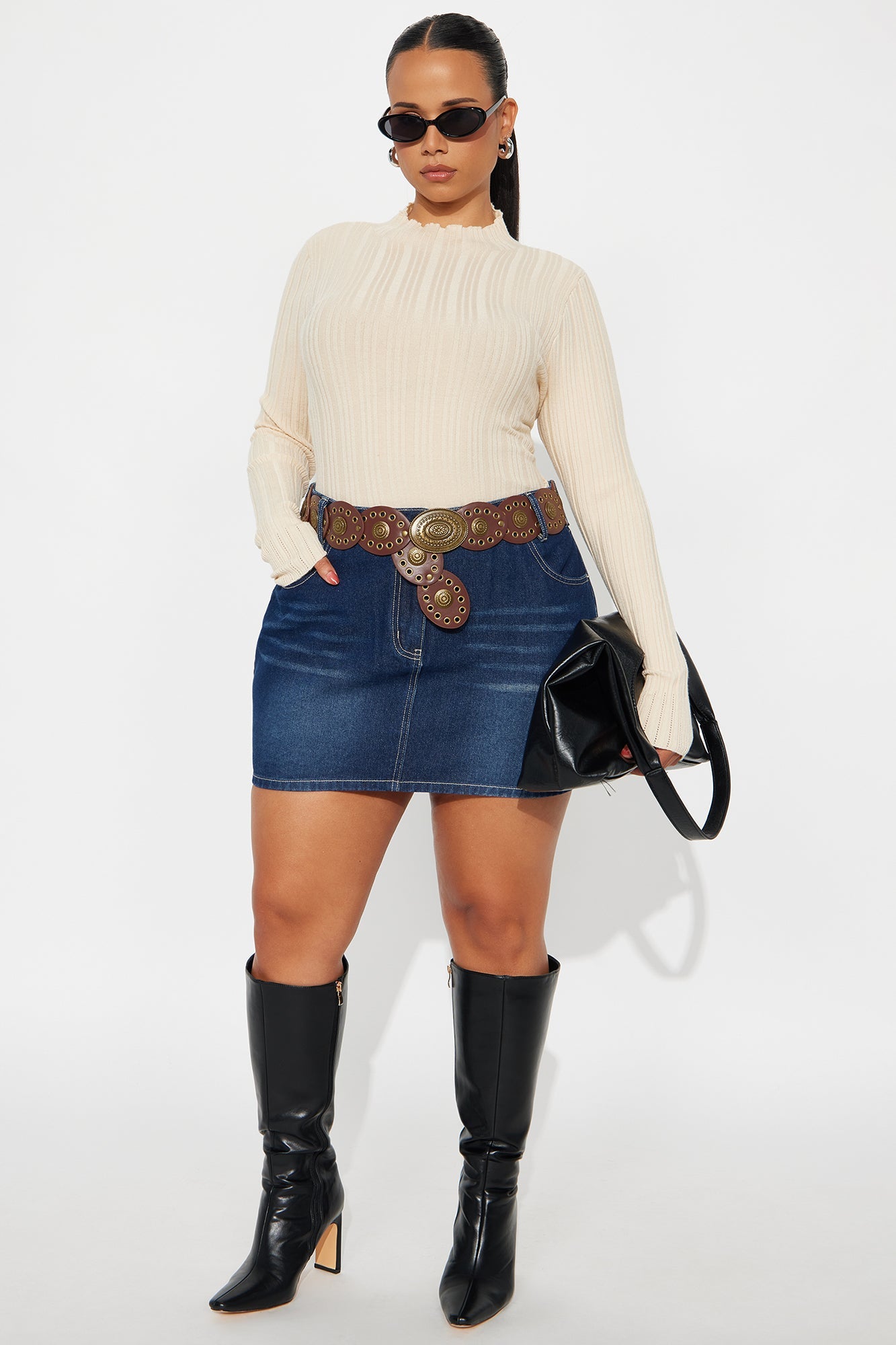 Darcy Belted Denim Mini Skirt - Dark Wash 