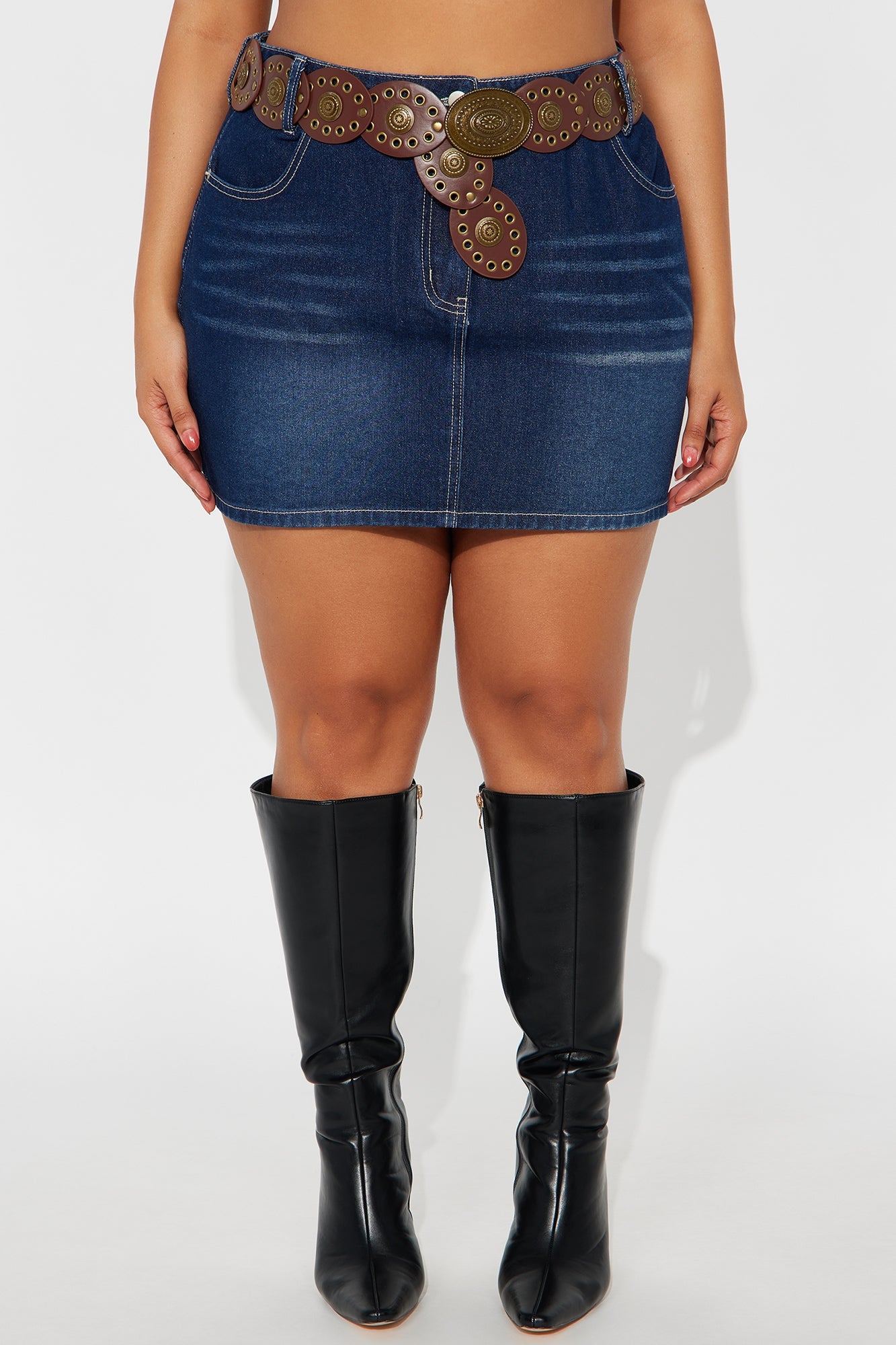 Darcy Belted Denim Mini Skirt - Dark Wash 