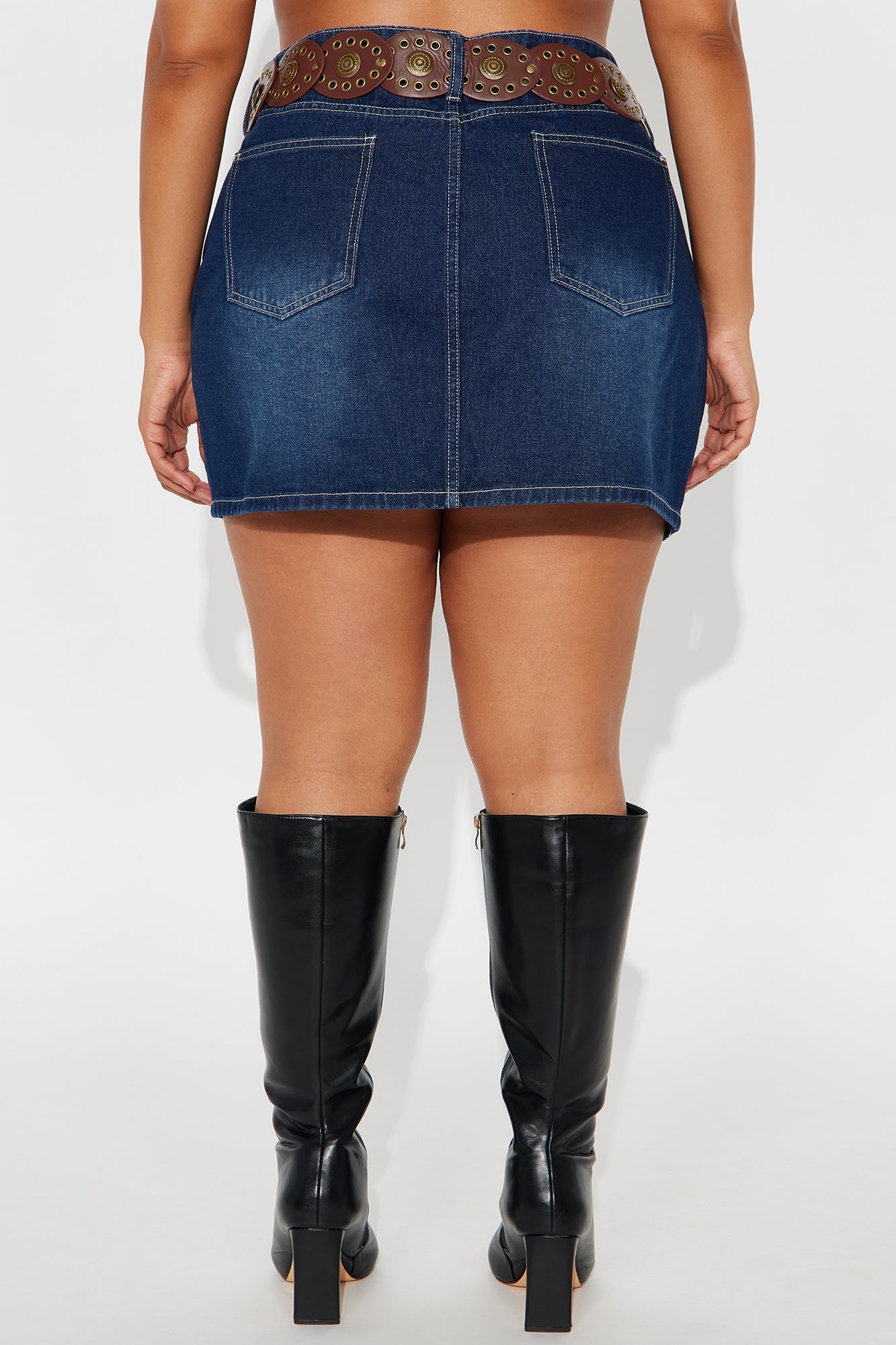 Darcy Belted Denim Mini Skirt - Dark Wash 