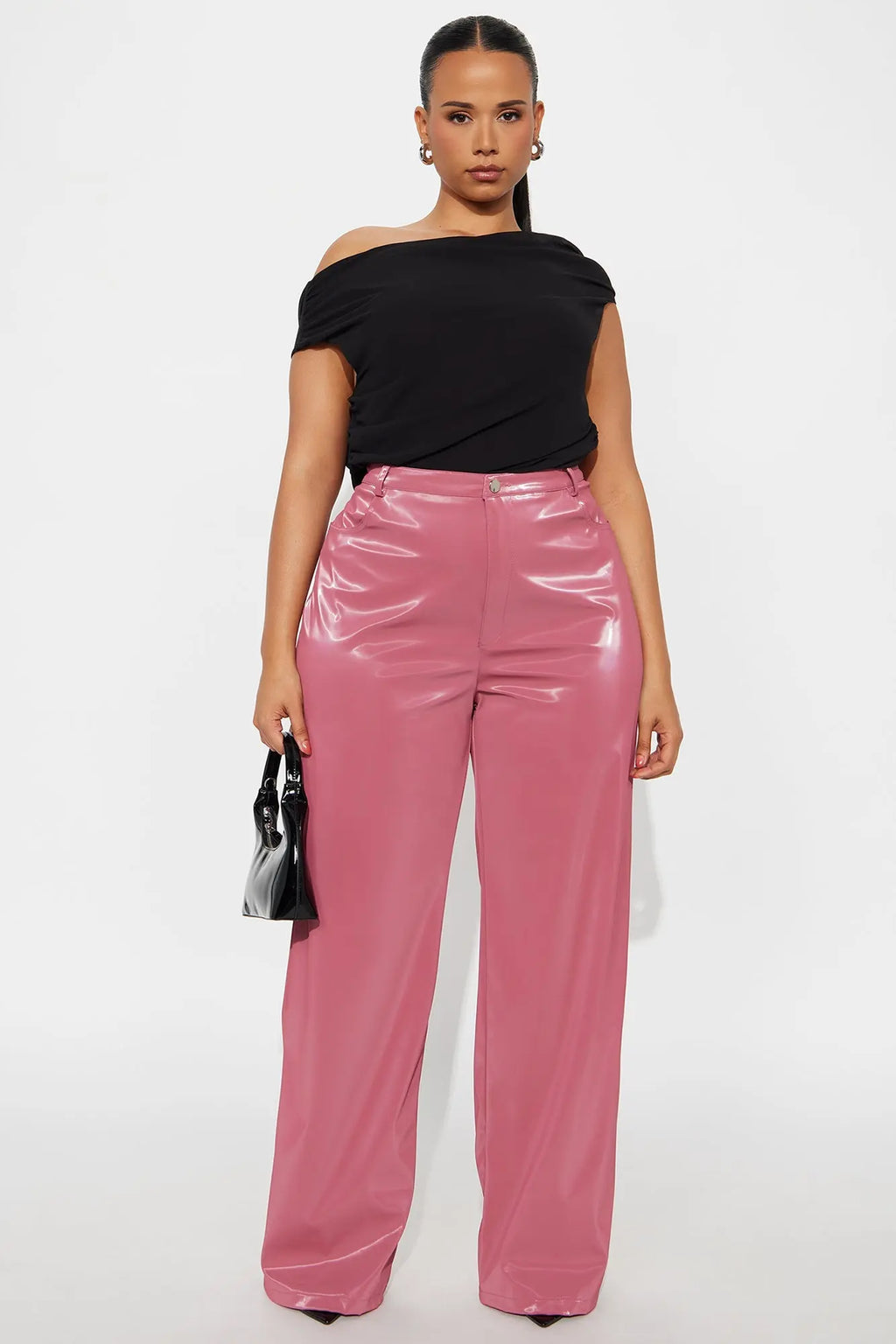 Imani Shimmer Faux Leather Wide Leg Pant 33″ - Pink 