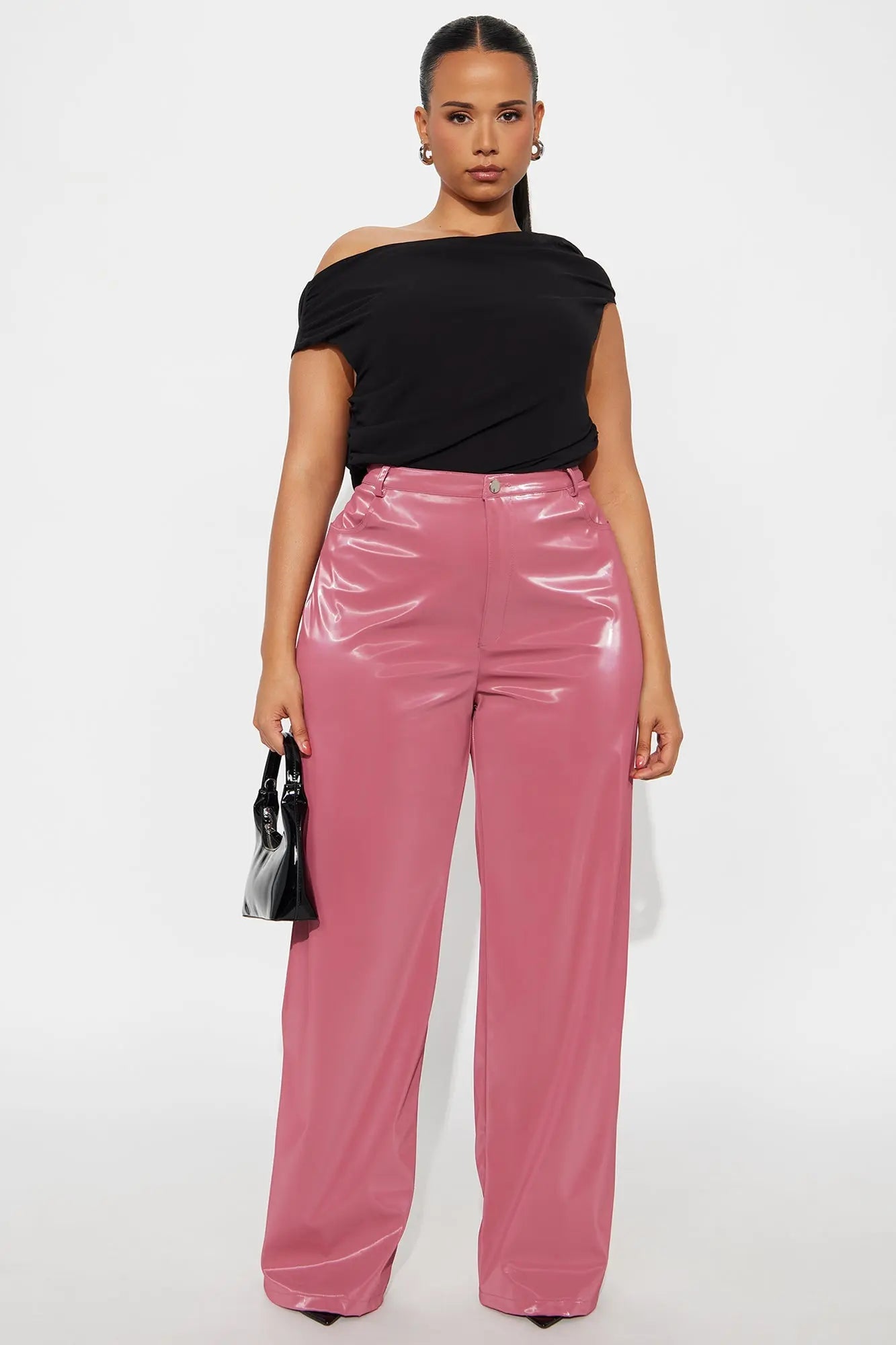 Imani Shimmer Faux Leather Wide Leg Pant 33″ - Pink 