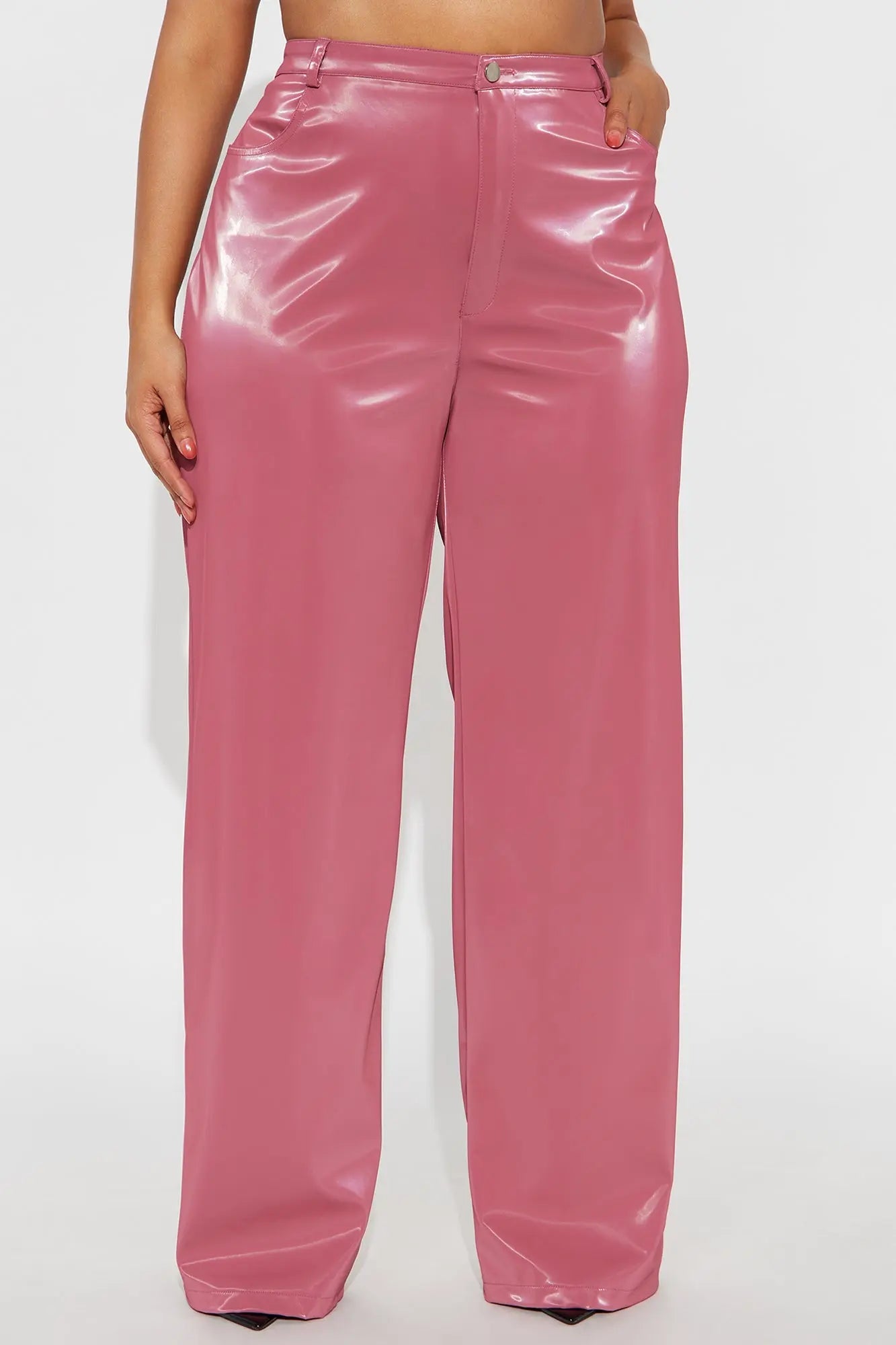 Imani Shimmer Faux Leather Wide Leg Pant 33″ - Pink 