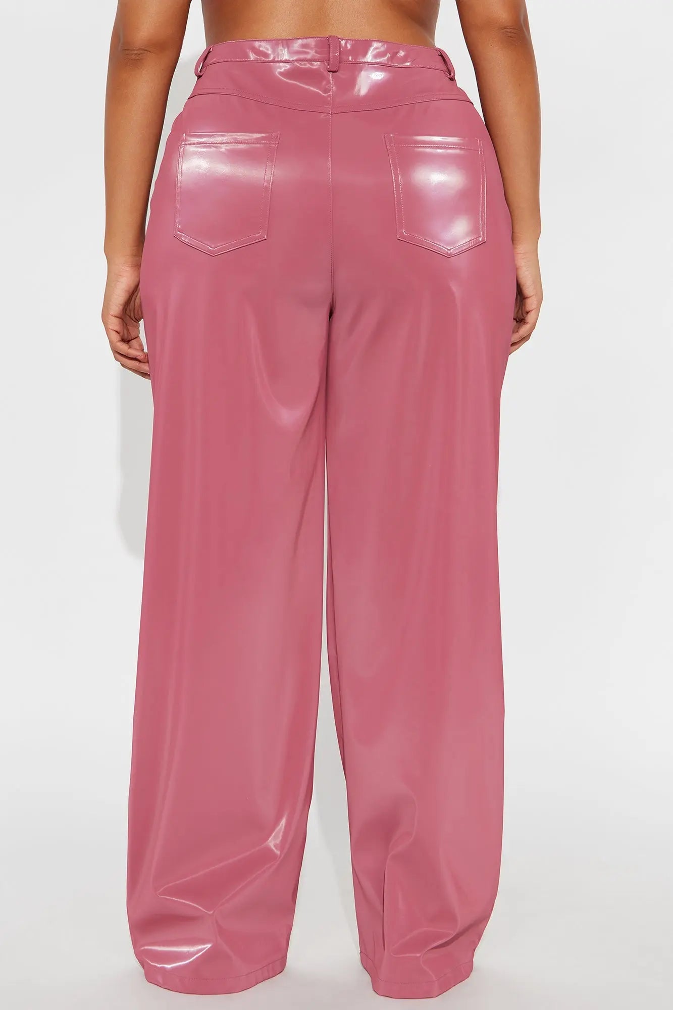 Imani Shimmer Faux Leather Wide Leg Pant 33″ - Pink 