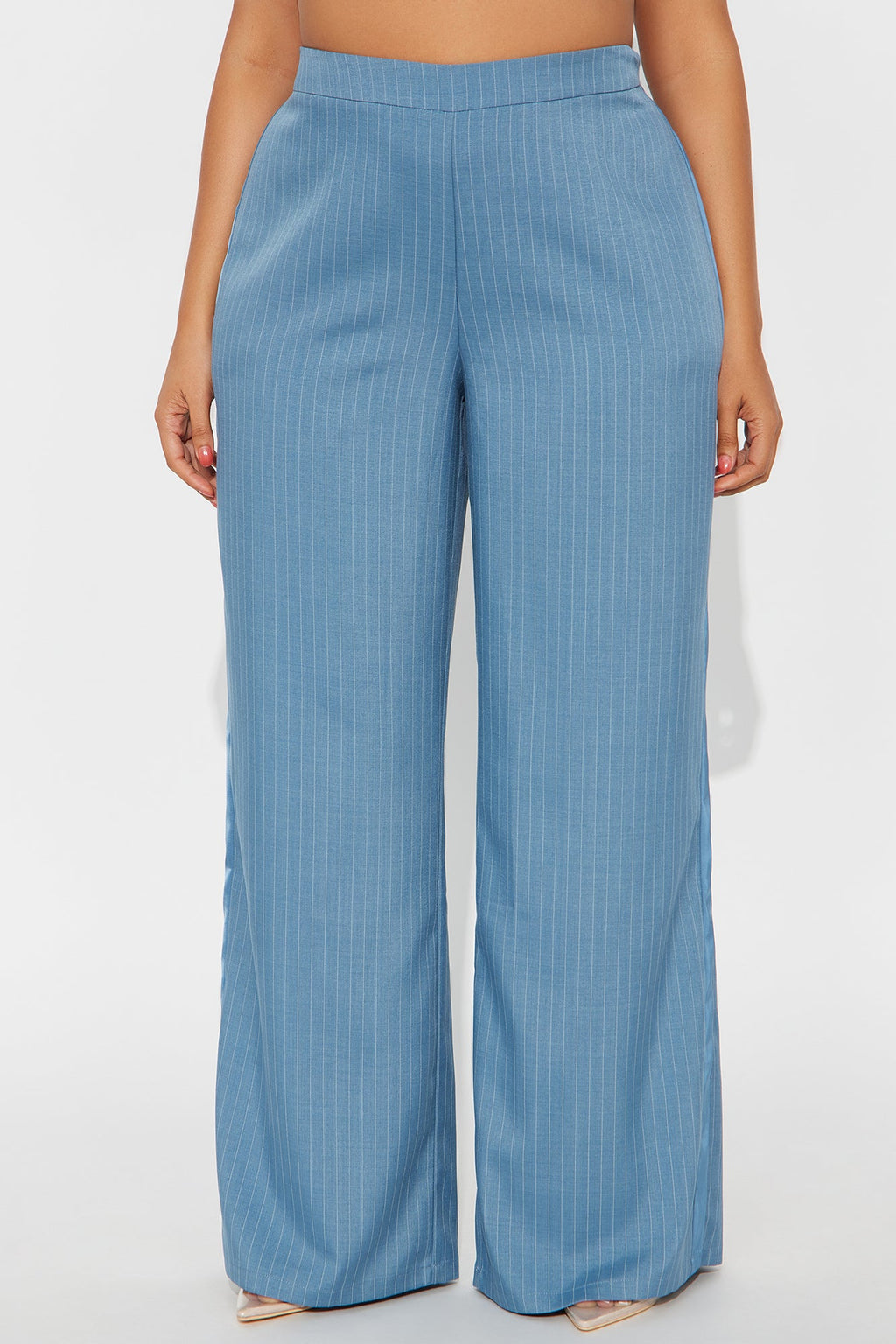 Don't Need To Pretend Pinstripe Wide Leg Trouser Pant 33 - Slate Blue 