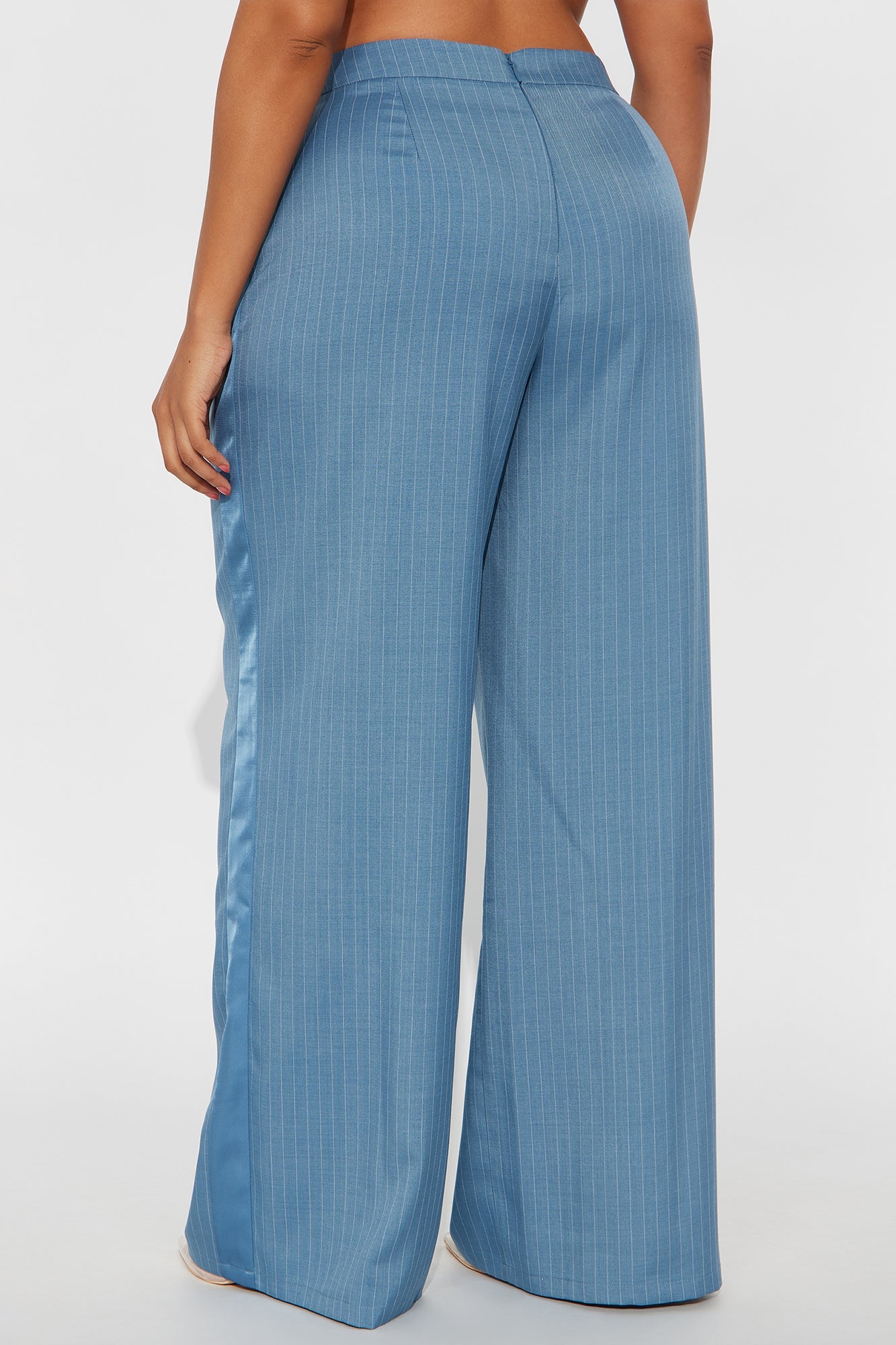 Don't Need To Pretend Pinstripe Wide Leg Trouser Pant 33 - Slate Blue 