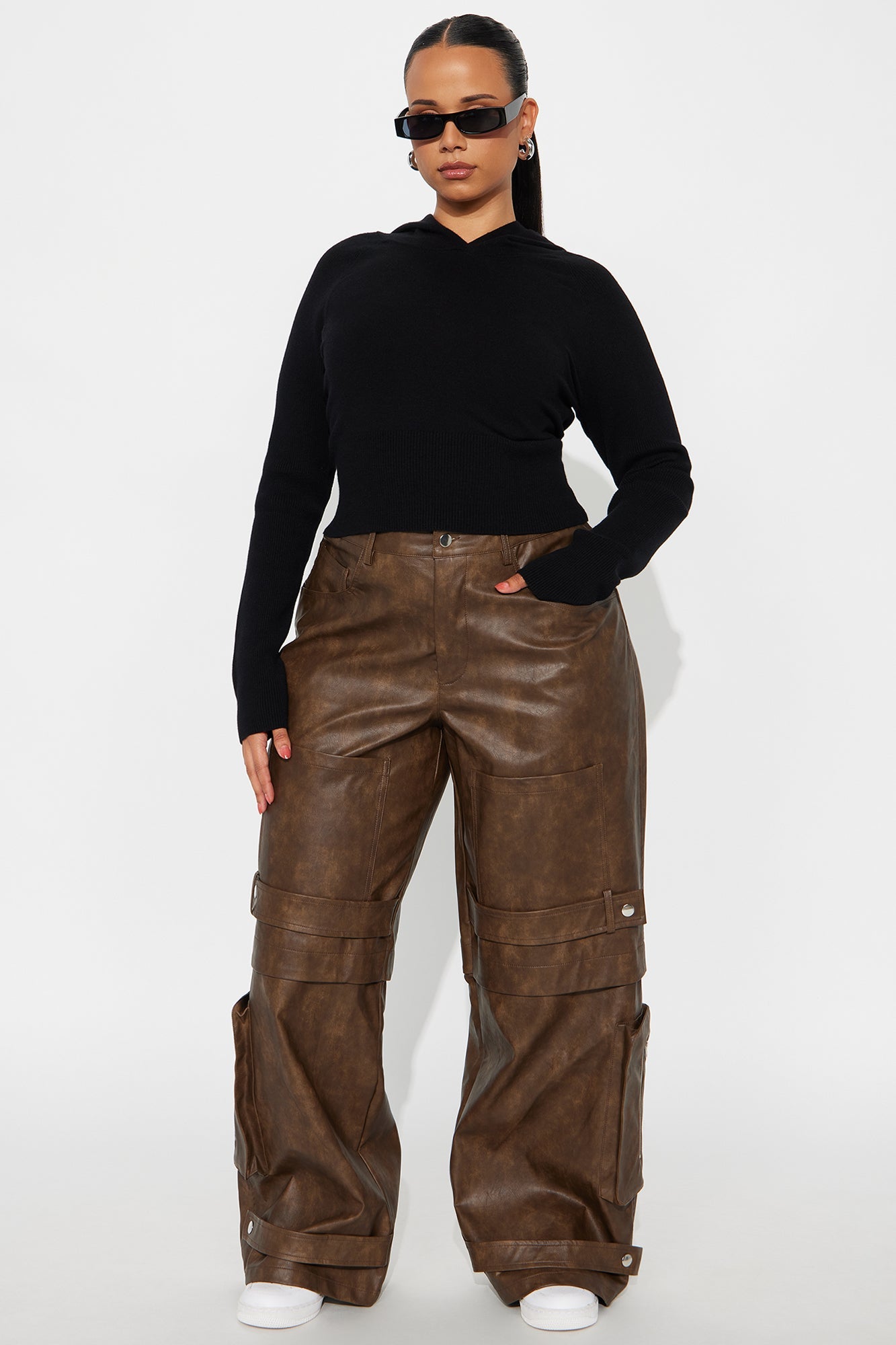 Street Heat Washed Faux Leather Cargo Pant - Brown