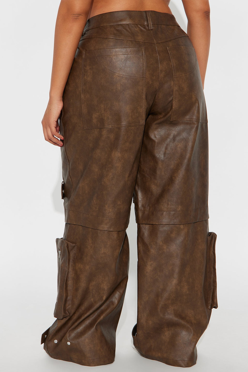 Street Heat Washed Faux Leather Cargo Pant - Brown