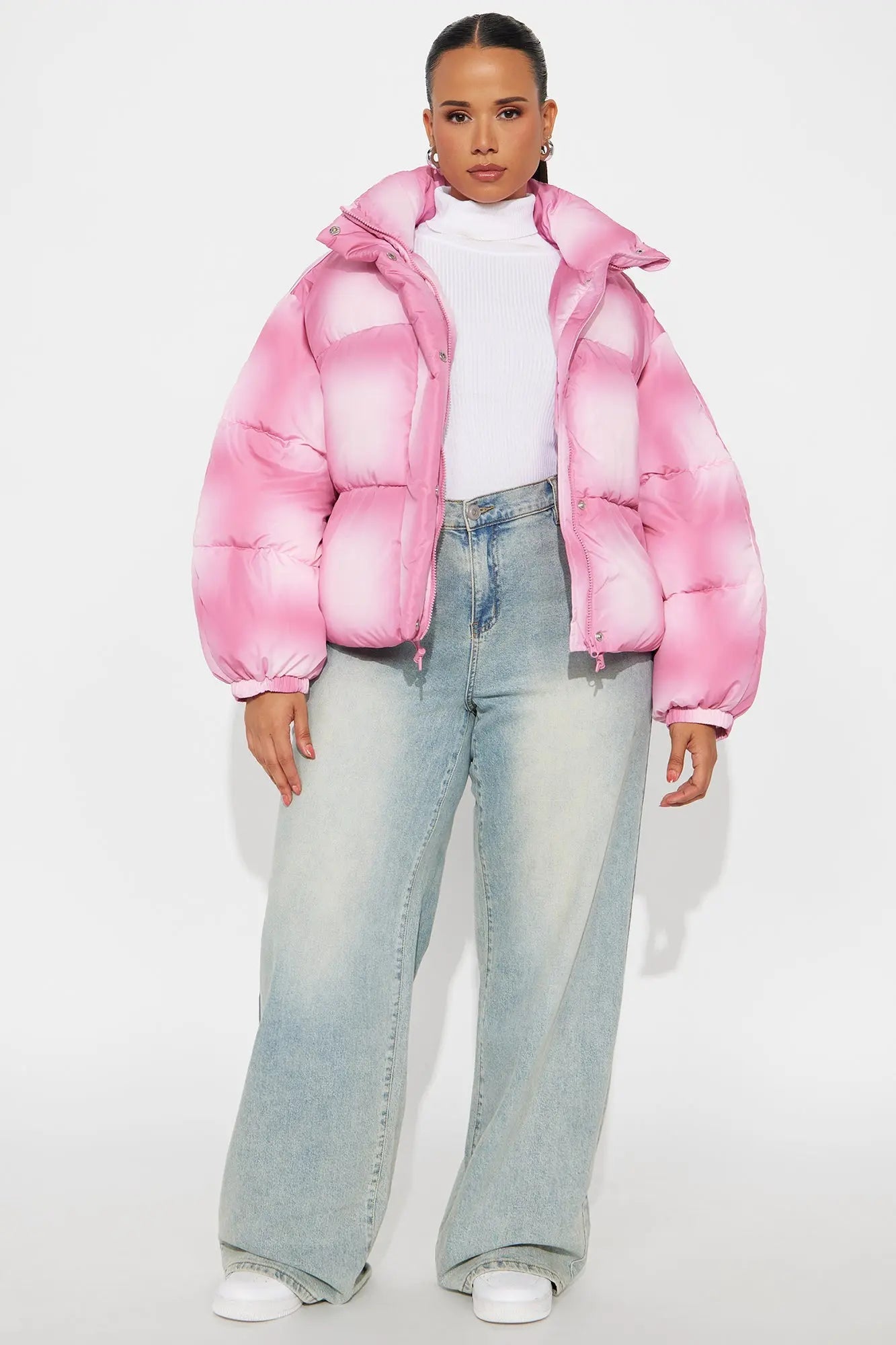 Zoe Ombre Cropped Puffer Jacket - Pink 