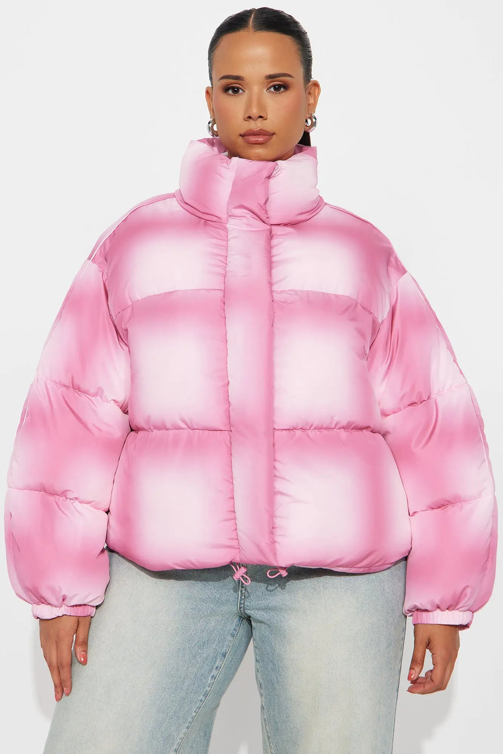 Zoe Ombre Cropped Puffer Jacket - Pink 