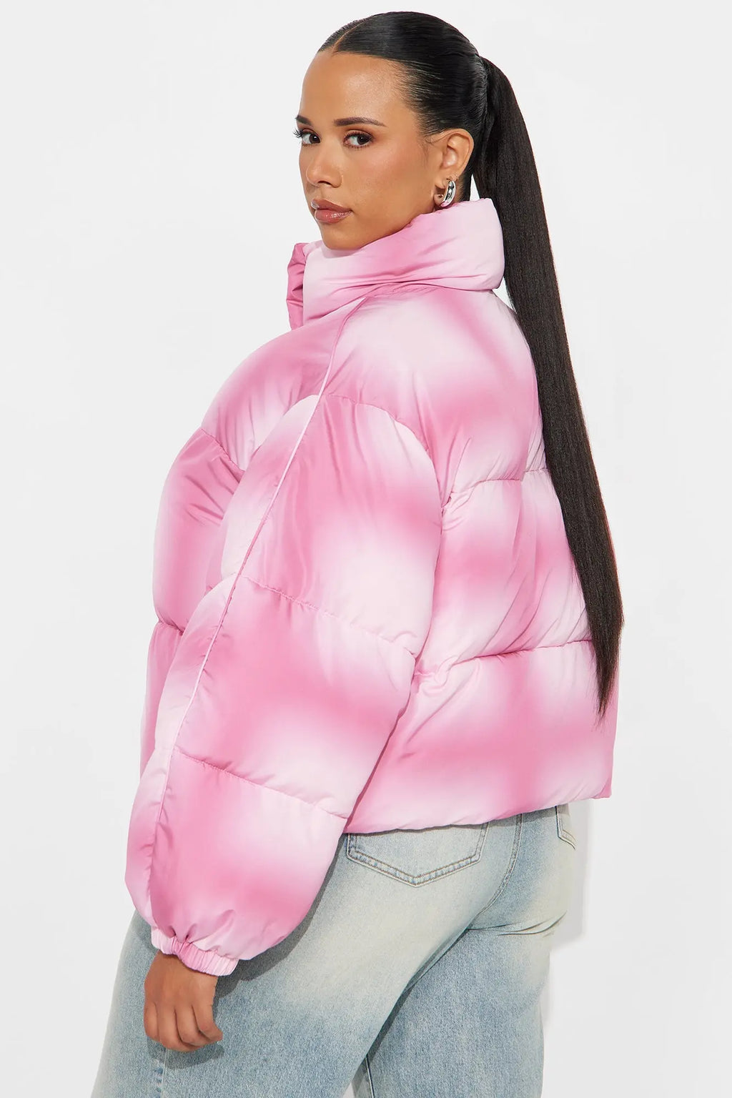 Zoe Ombre Cropped Puffer Jacket - Pink 