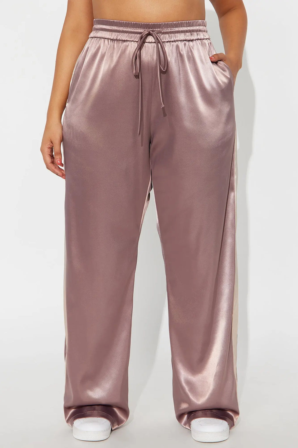 Bossed Up Satin Wide Leg Pant 33″ - Mocha/combo 