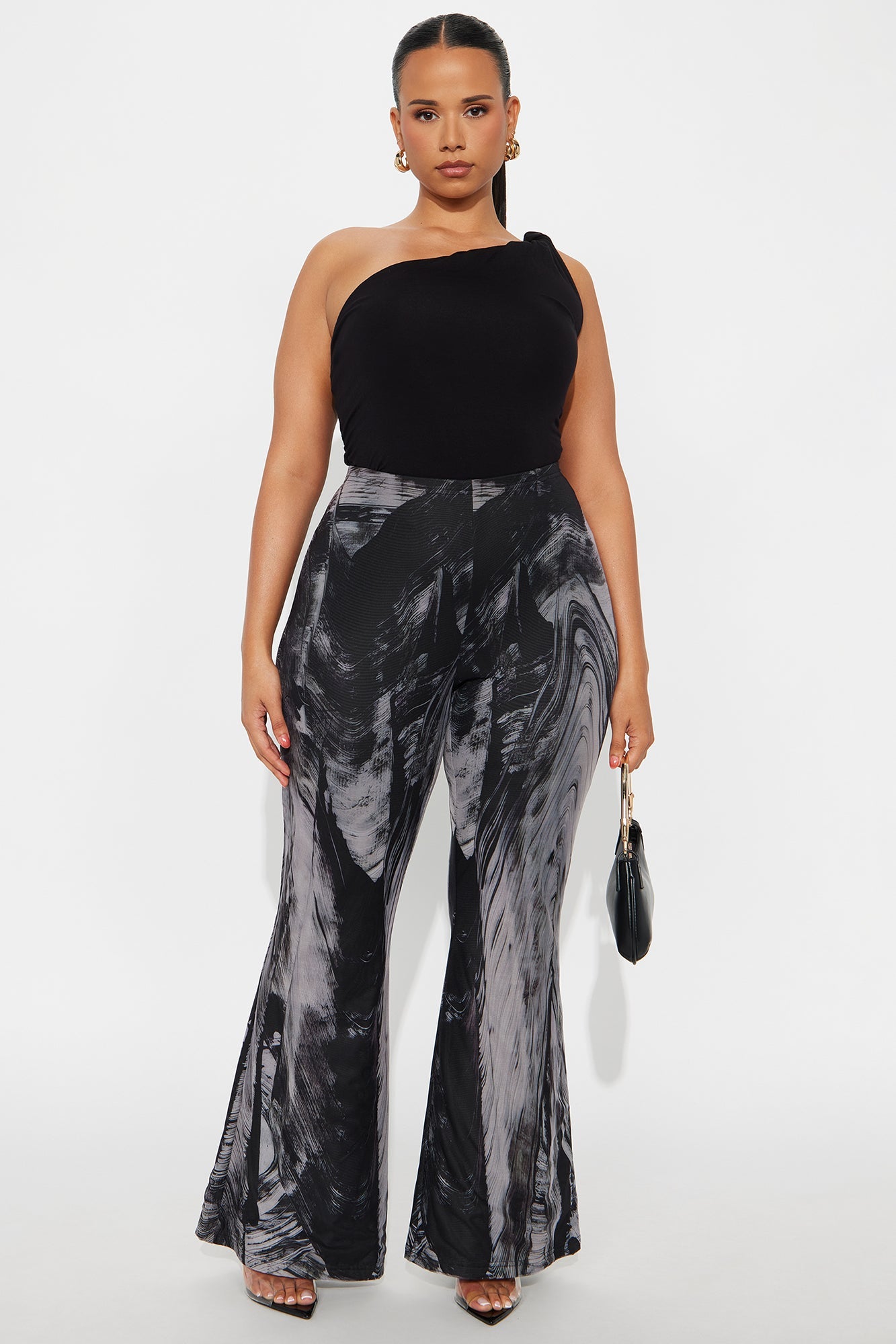Mood Change Marbled Mesh Flare Pant 32″ - Grey/combo 