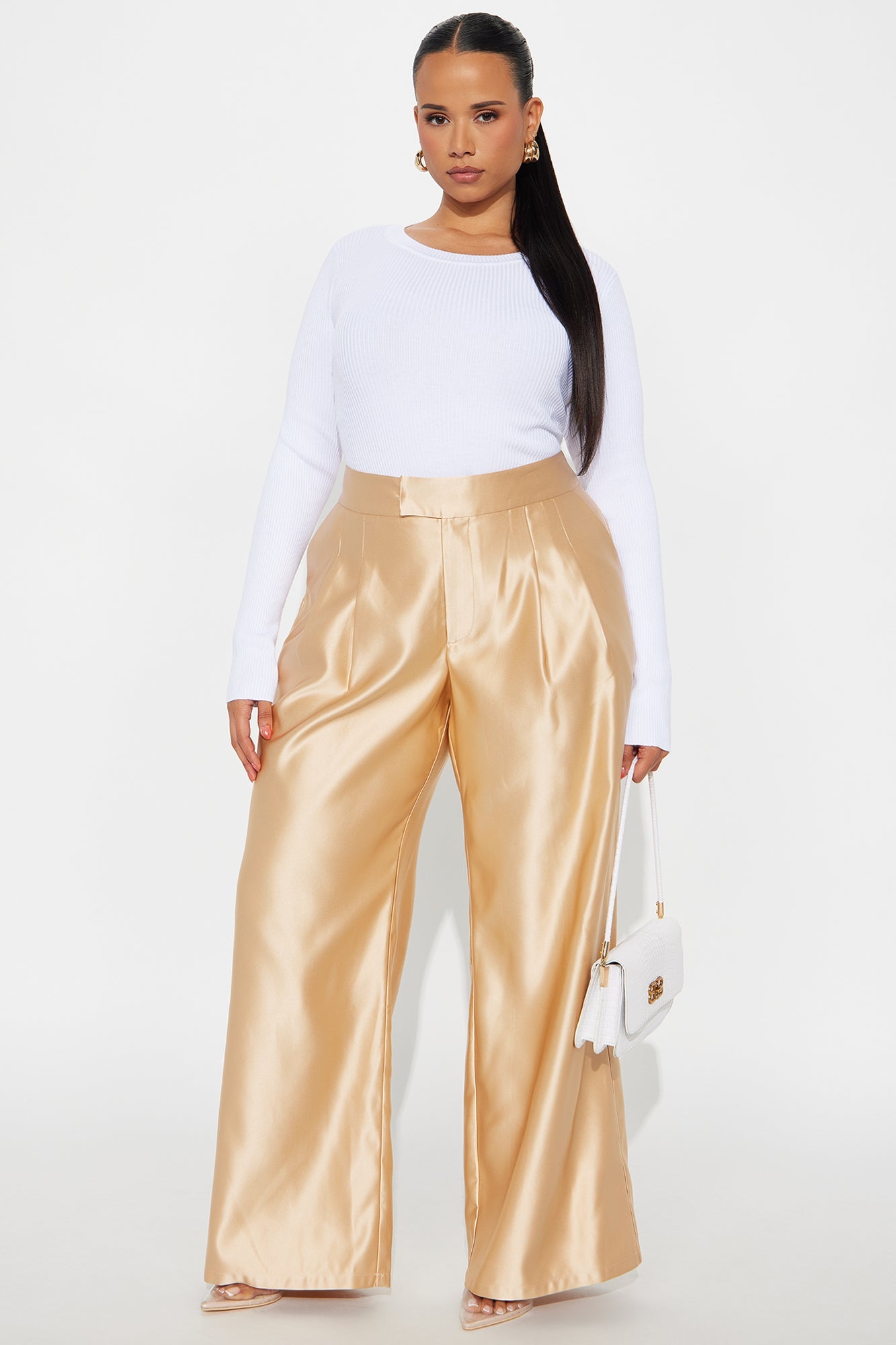 Suite Slay Satin Wide Leg Pant 32″ - Gold