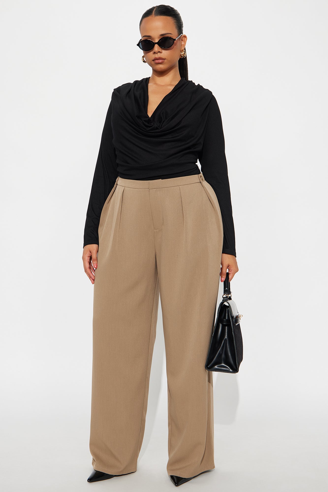 Close The Deal Wide Leg Trouser Pant 32″ - Mocha 