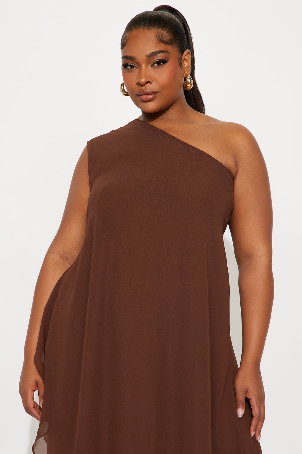 Something Special Draped Asymmetrical Chiffon Pant Set - Chocolate 