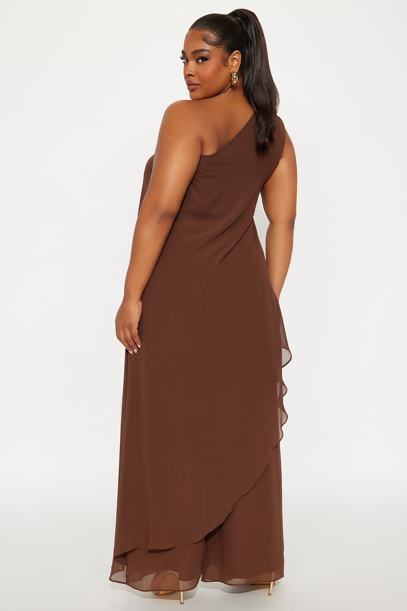 Something Special Draped Asymmetrical Chiffon Pant Set - Chocolate 