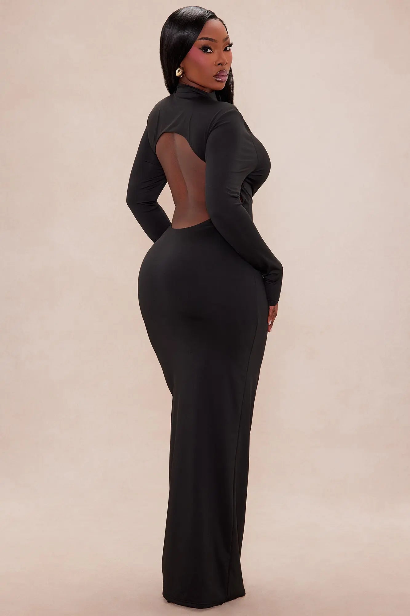 Kyra Double Layered Backless Maxi Dress - Black 