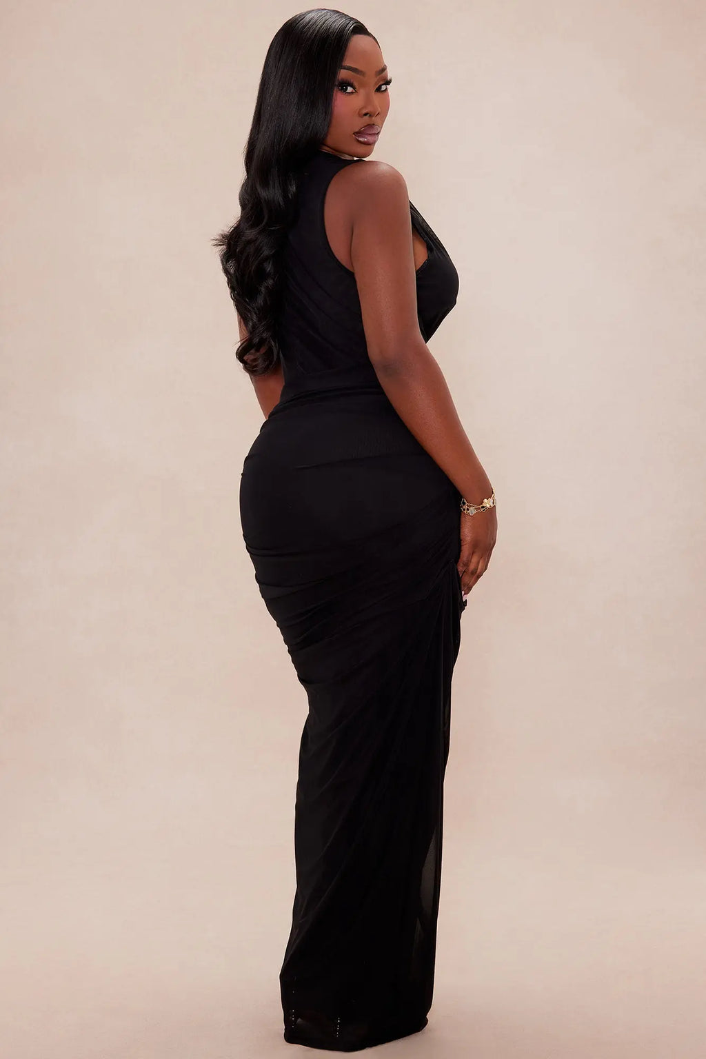 Mindi Mesh Maxi Dress - Black 