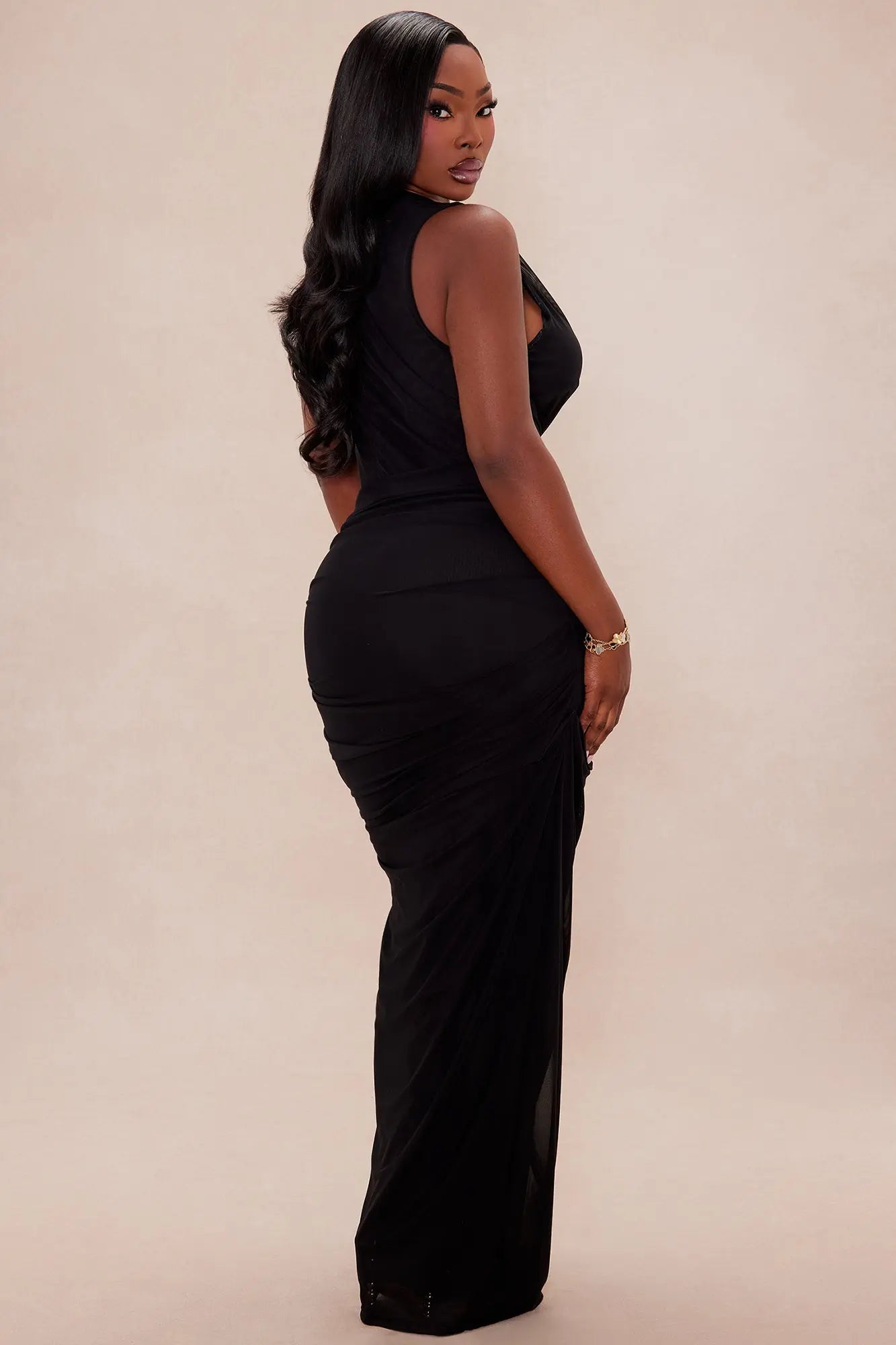 Mindi Mesh Maxi Dress - Black 