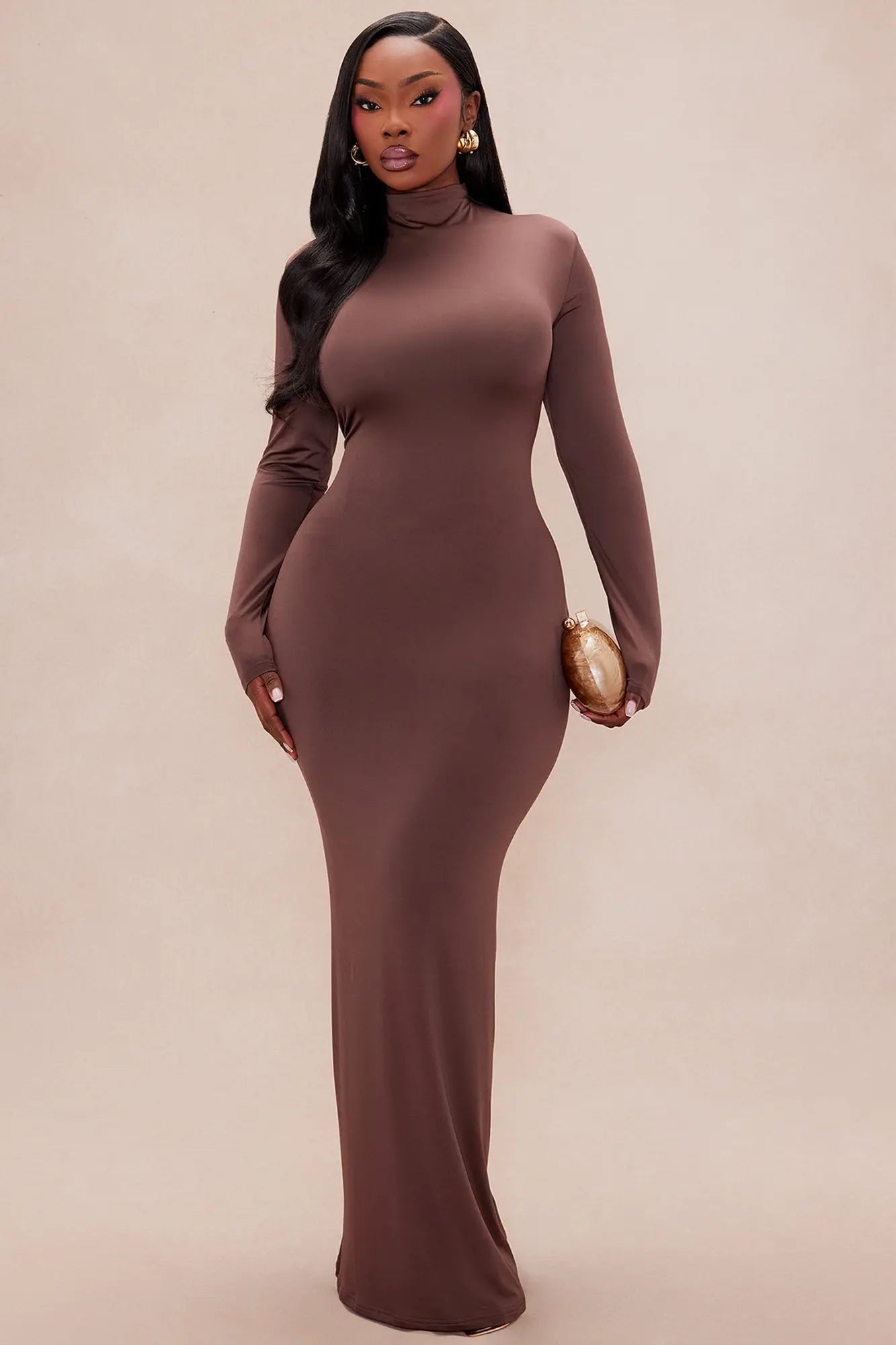 Kyra Double Layered Backless Maxi Dress - Chocolate 