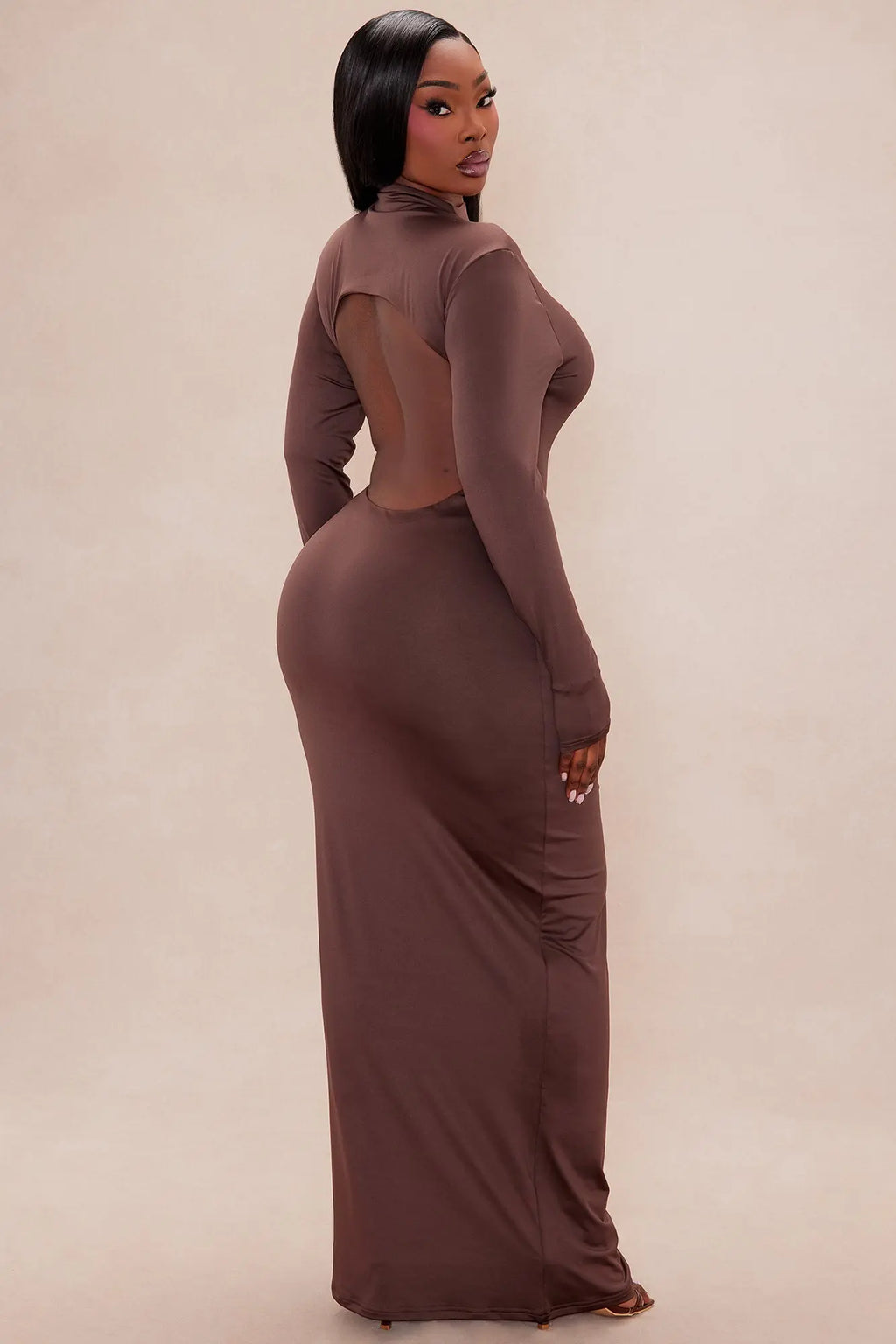 Kyra Double Layered Backless Maxi Dress - Chocolate 