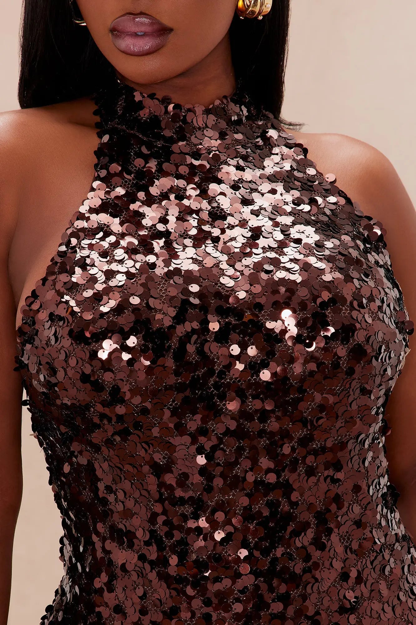 Sloane Backless Sequin Gown - Chocolate 