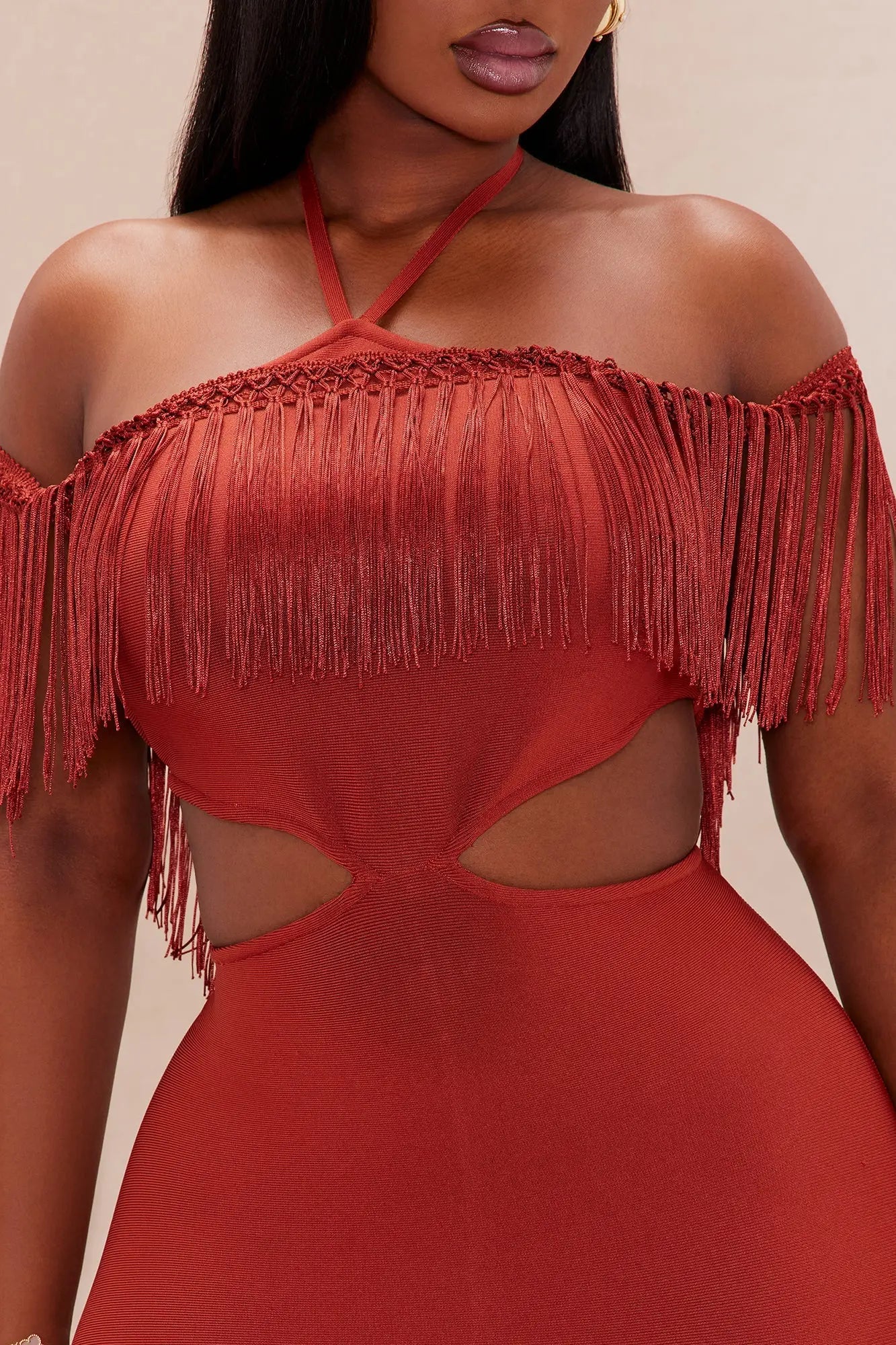 Narissa Fringe Maxi Dress - Rust 