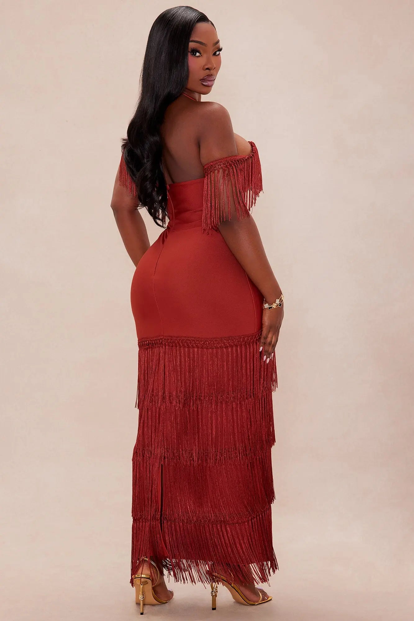 Narissa Fringe Maxi Dress - Rust 