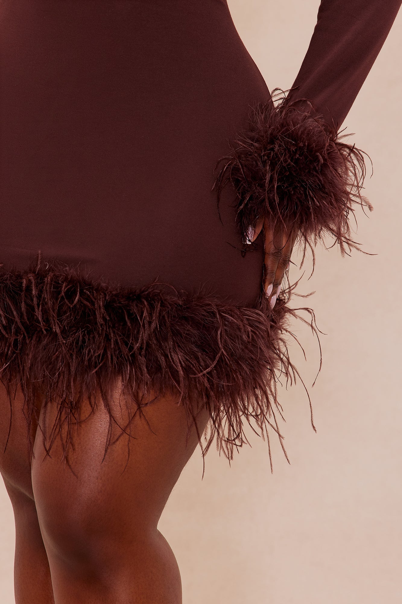 Cora Feathered Turtle Neck Mini Dress - Chocolate 
