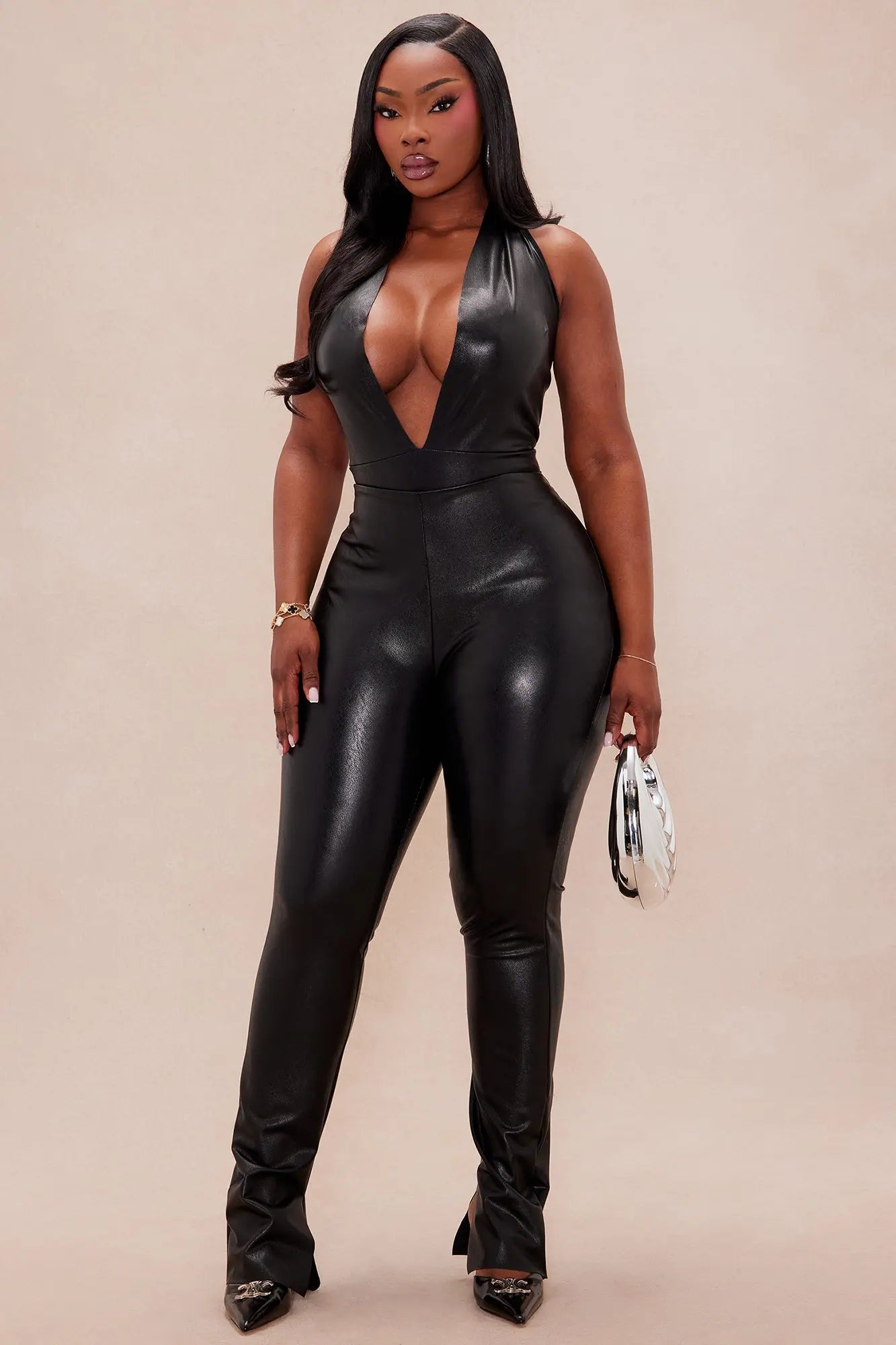 Zora Faux Leather Bodysuit - Black 
