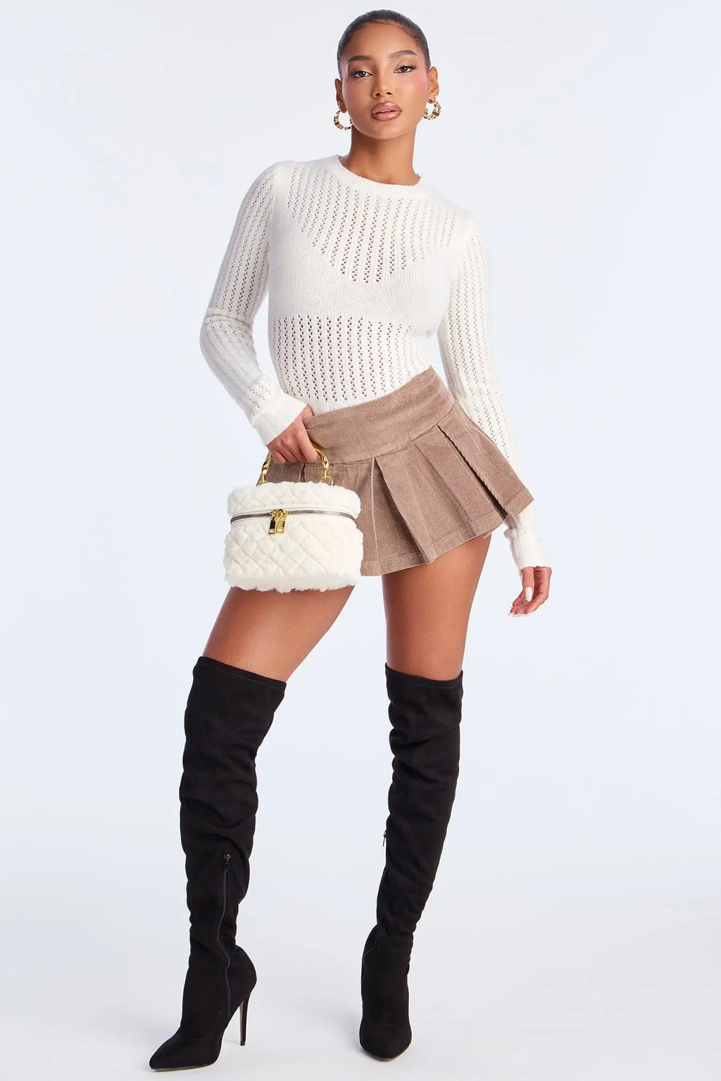 Furever Yours Faux Fur Crossbody Handbag - Ivory 