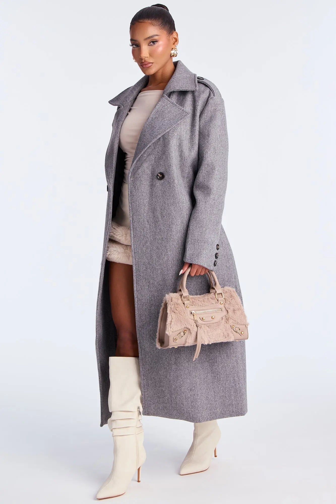 Cozy Carry Faux Fur Handbag - Taupe 
