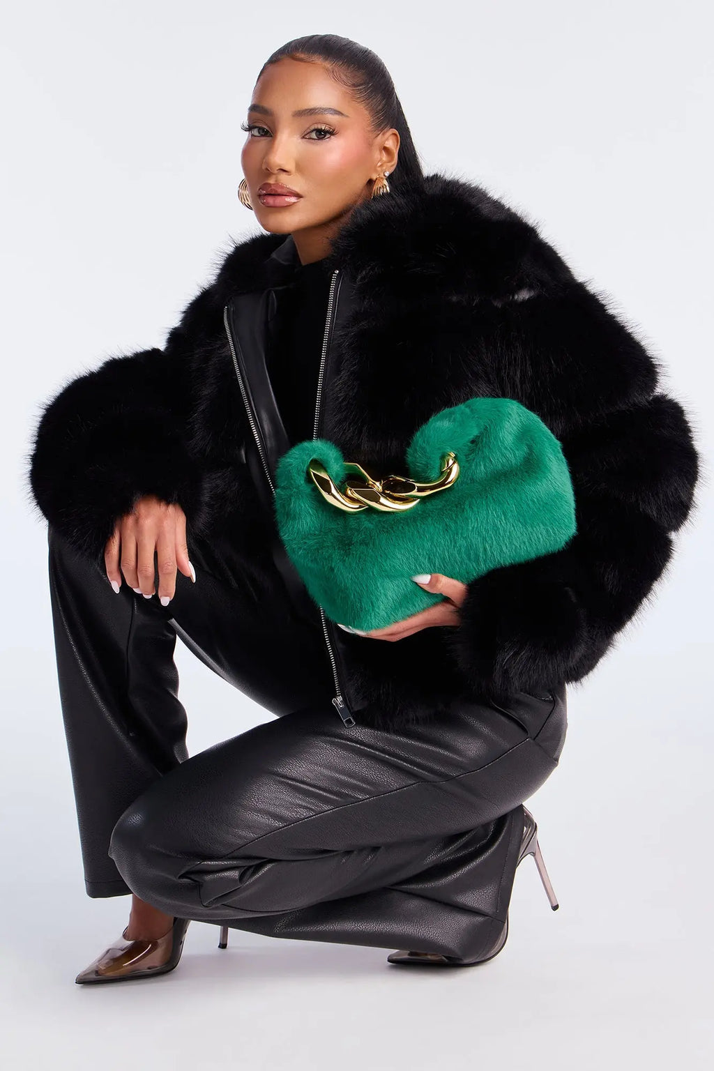It Gurl Faux Fur Shoulder Handbag - Green 