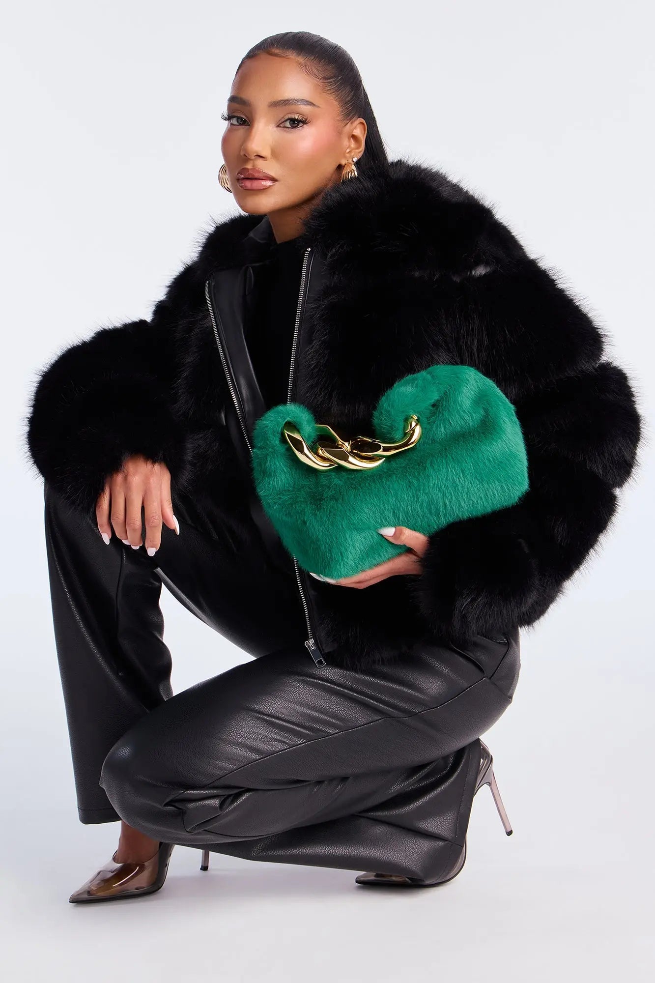 It Gurl Faux Fur Shoulder Handbag - Green 