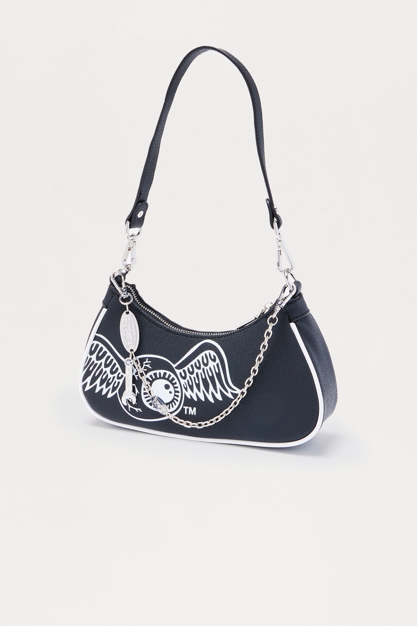 Classic Faux Leather Von Dutch Shoulder Bag - Black 
