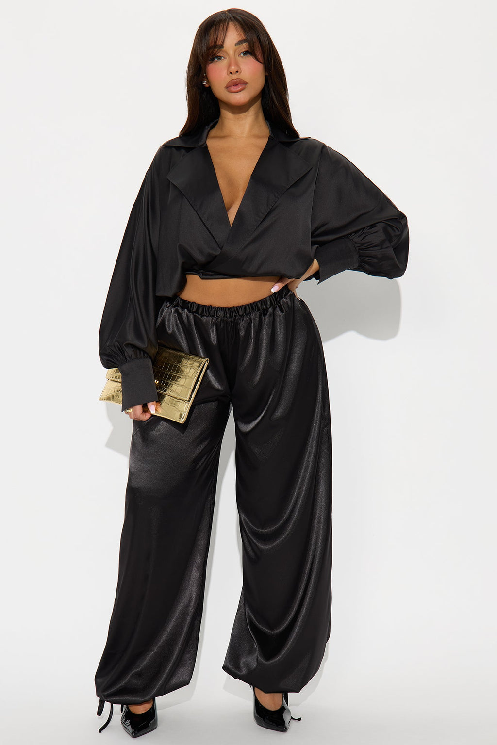 Destinee Satin Balloon Pants 29″ - Black
