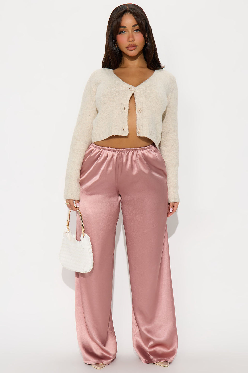 Shine On Satin Wide Leg Pant 32″ - Rose