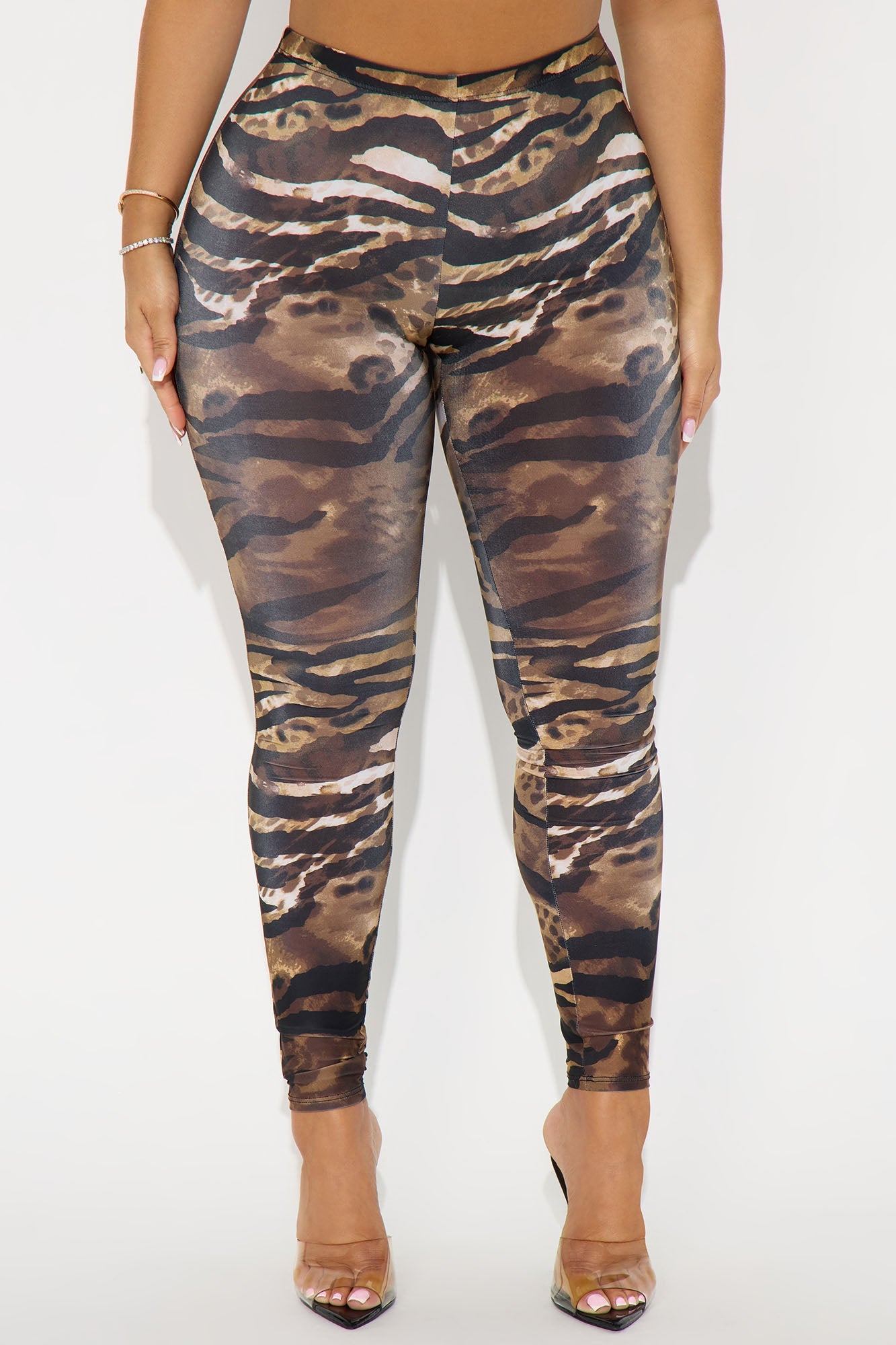 Emmy Animal Print Mid Rise Capri Legging - Brown/combo