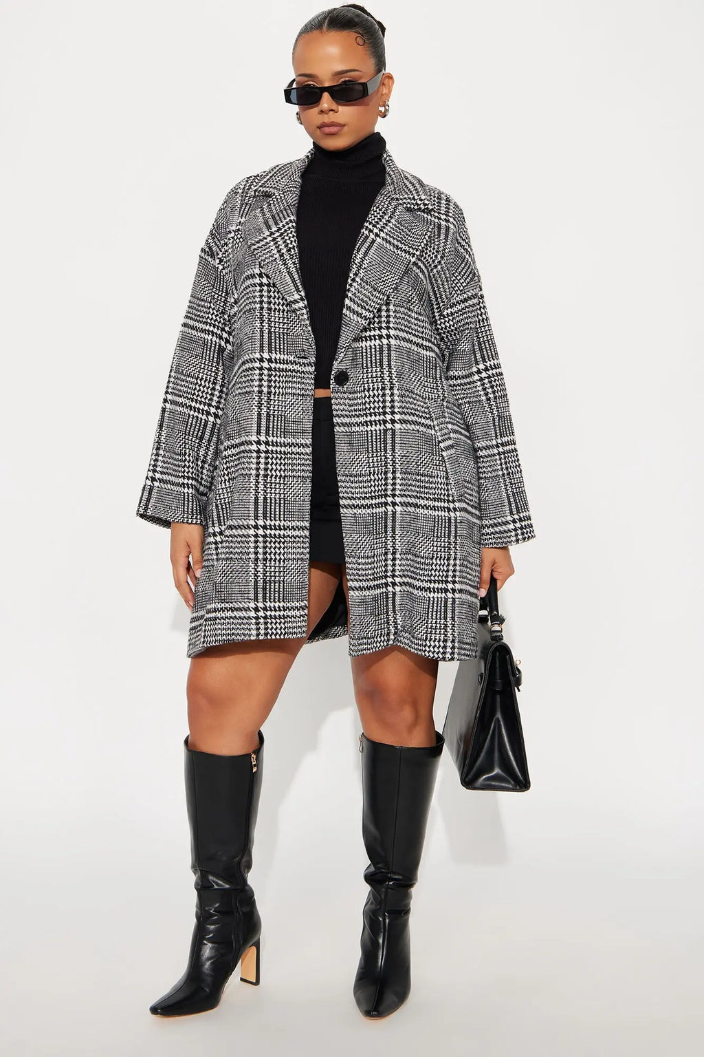 Freya Plaid Wool Coat - Black/combo 
