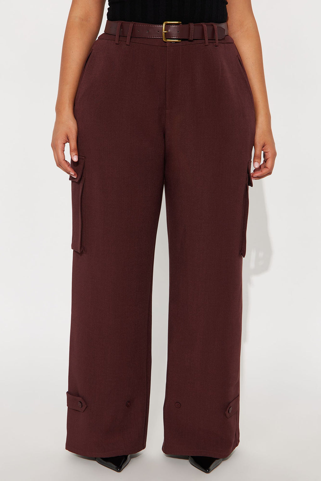 Trending Topic Wide Leg Belted Cargo Pant 32″ - Plum