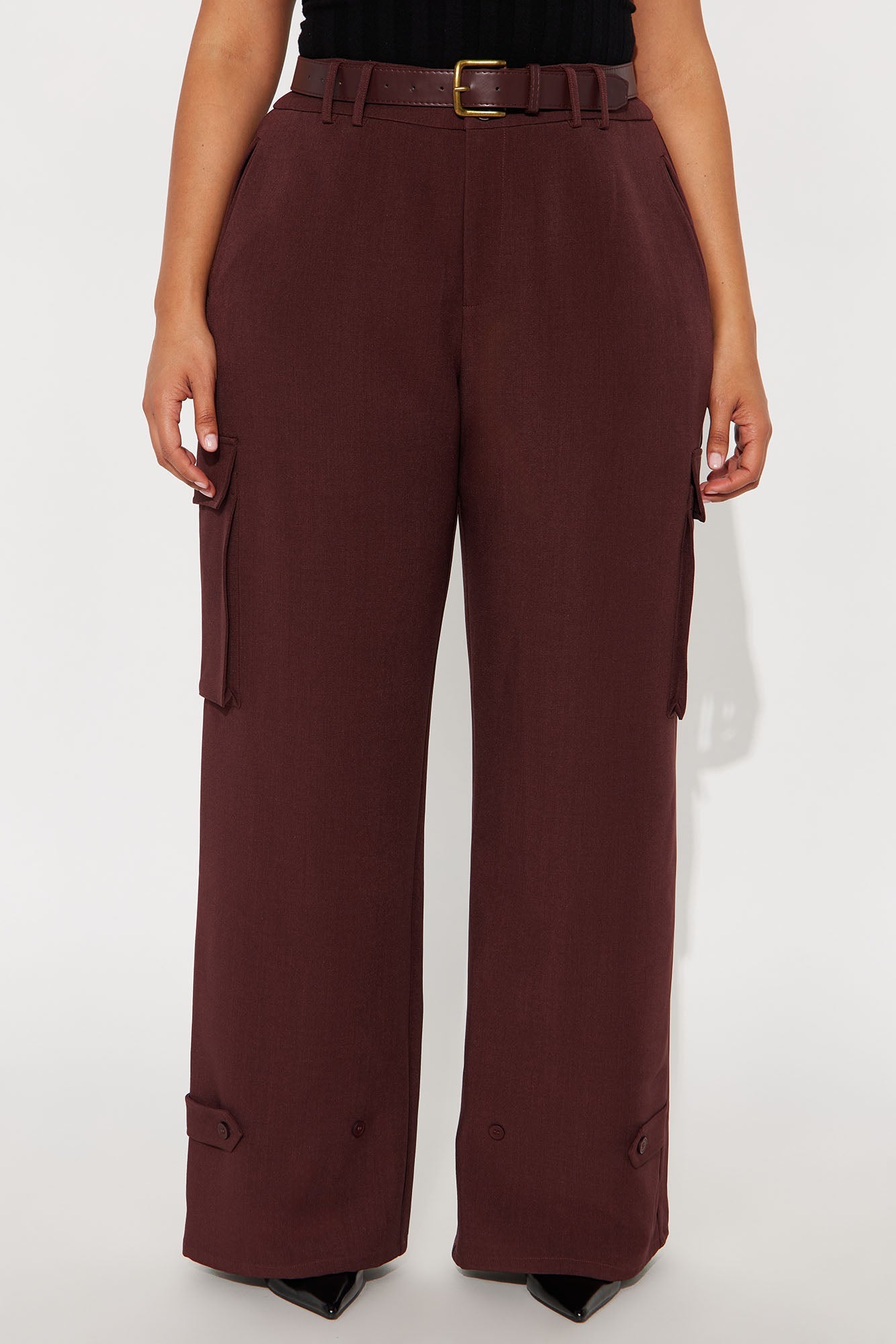 Trending Topic Wide Leg Belted Cargo Pant 32″ - Plum