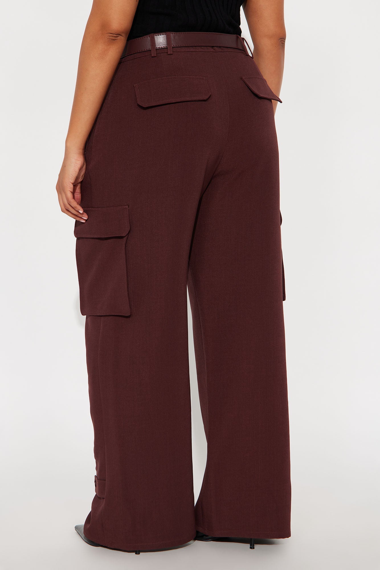 Trending Topic Wide Leg Belted Cargo Pant 32″ - Plum