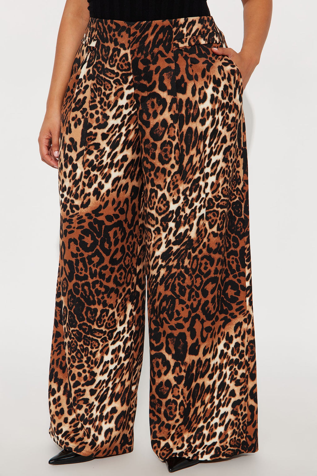Level You Up Leopard Wide Leg Twill Pant 32″ - Leopard 